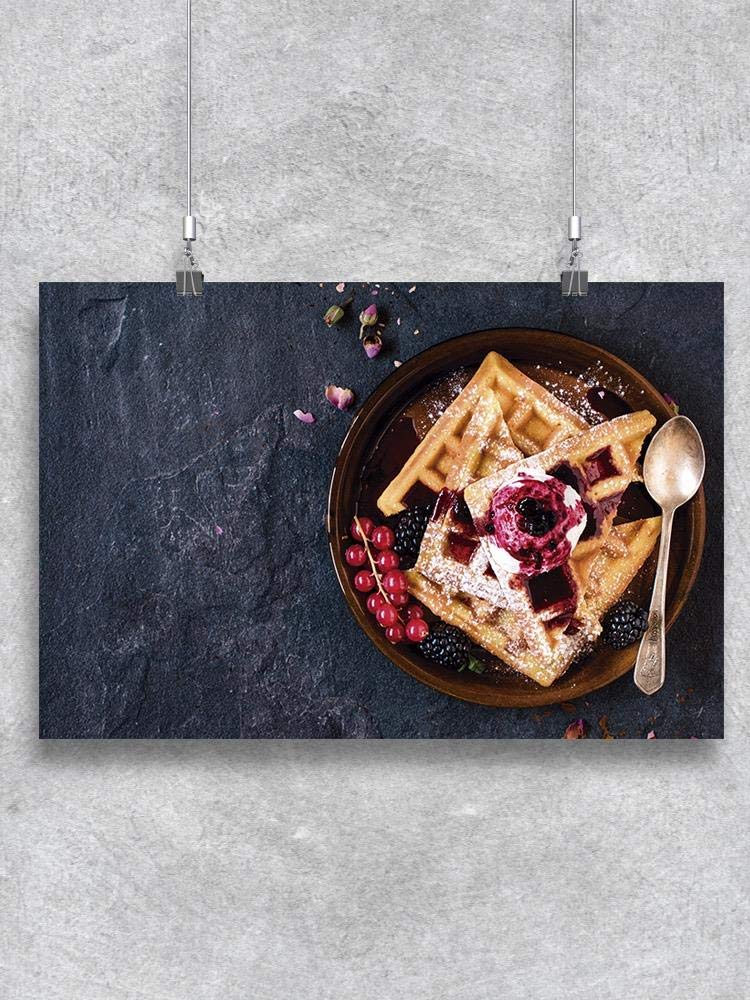 Waffles Poster - Vintage Belgian Waffle Art Print - Kitchen & Dining Room Wall Decor for Food Lovers | Perfect for Home, Cafe & Restaurant Decor