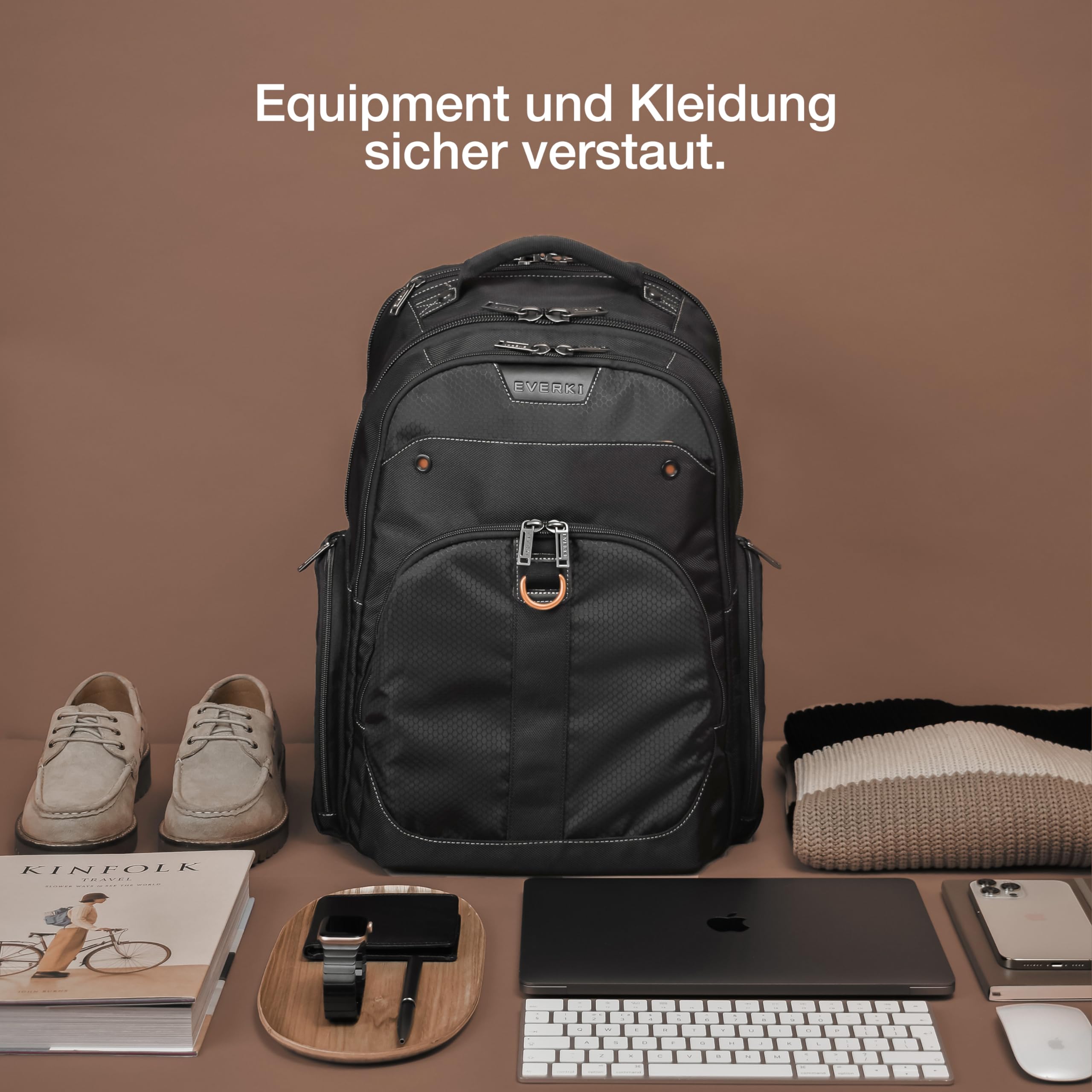 Everki Atlas Checkpoint Friendly Laptop Backpack - 17.3 Inch Waterproof Business Travel Backpack with USB Charging Port, Black - Perfect for Work Commute, Airport Security & College Students