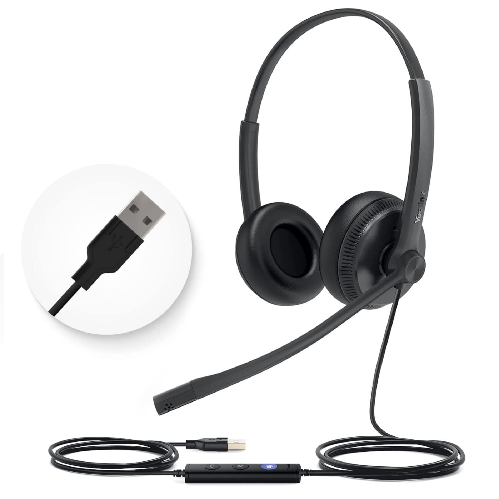 Yealink UH34 USB Headset with Noise Cancelling Microphone - Certified for Teams & Zoom - Lightweight 118g Wired Computer Headset with Soft Ear Cushions & Teams Button - Perfect for Remote Work, Online Meetings & Call Centers