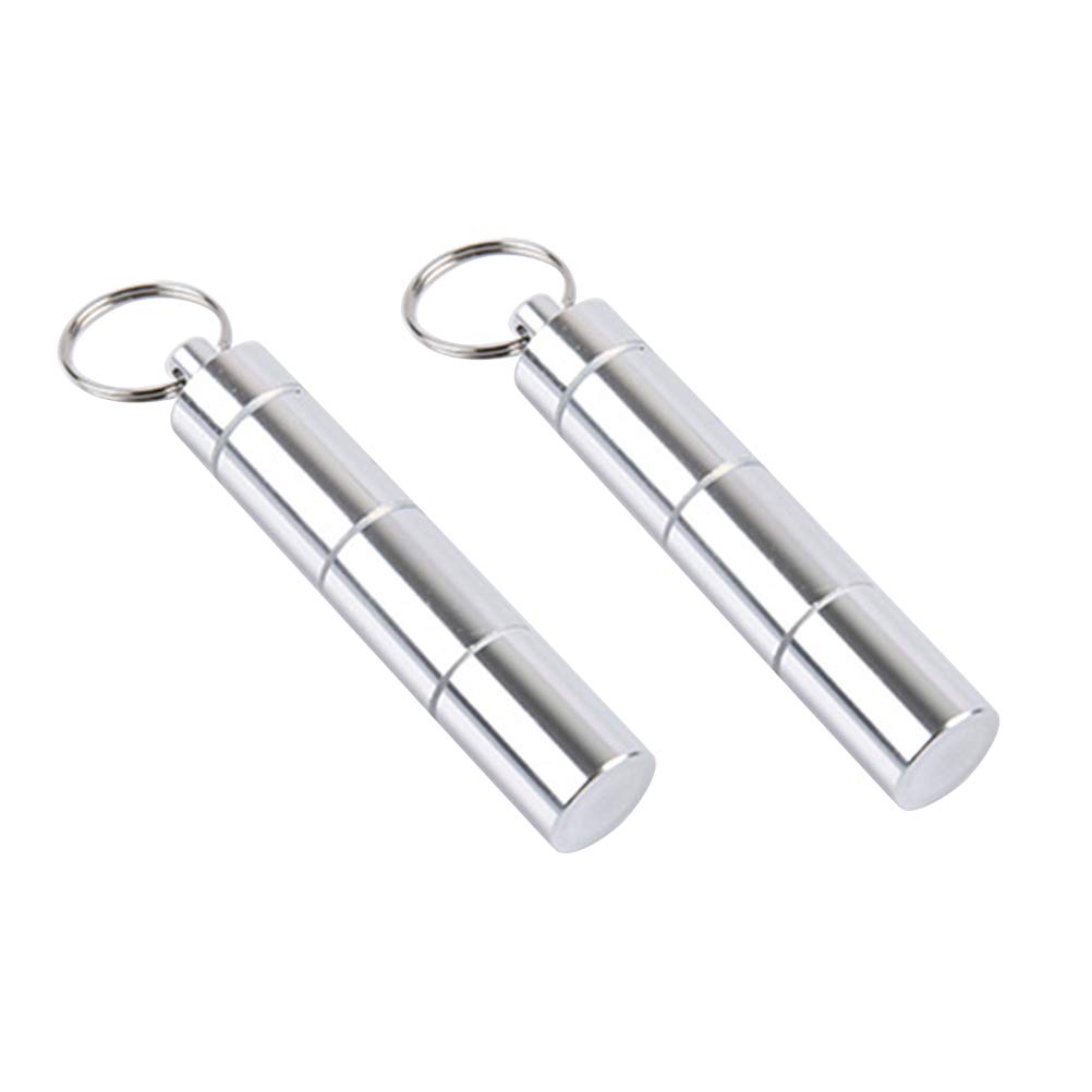 DOITOOL 2 Pack Waterproof Aluminum Alloy Pill Keychain - Portable Travel Medicine Container for Adults, Perfect for Hiking, Gym & Daily Use (Silver)