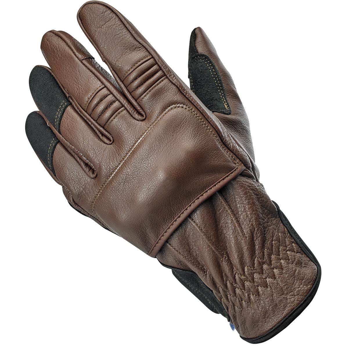 Biltwell Belden CE Certified Motorcycle Gloves - Abrasion Resistant & Shock Isolation - Open Cuff Design in Chocolate Black - Perfect for Cruiser & Touring Riders