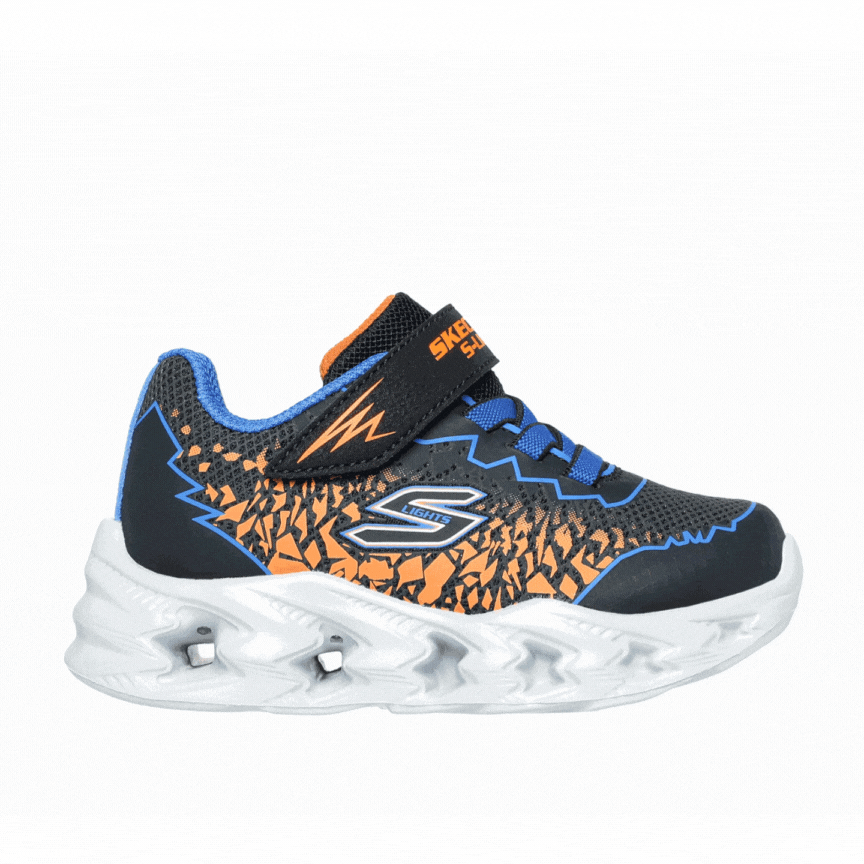 Skechers Lights Vortex Zorento Toddler Sneakers - Black/Blue/Orange | Comfortable & Lightweight Kids Shoes for Running, Playground & Everyday Wear