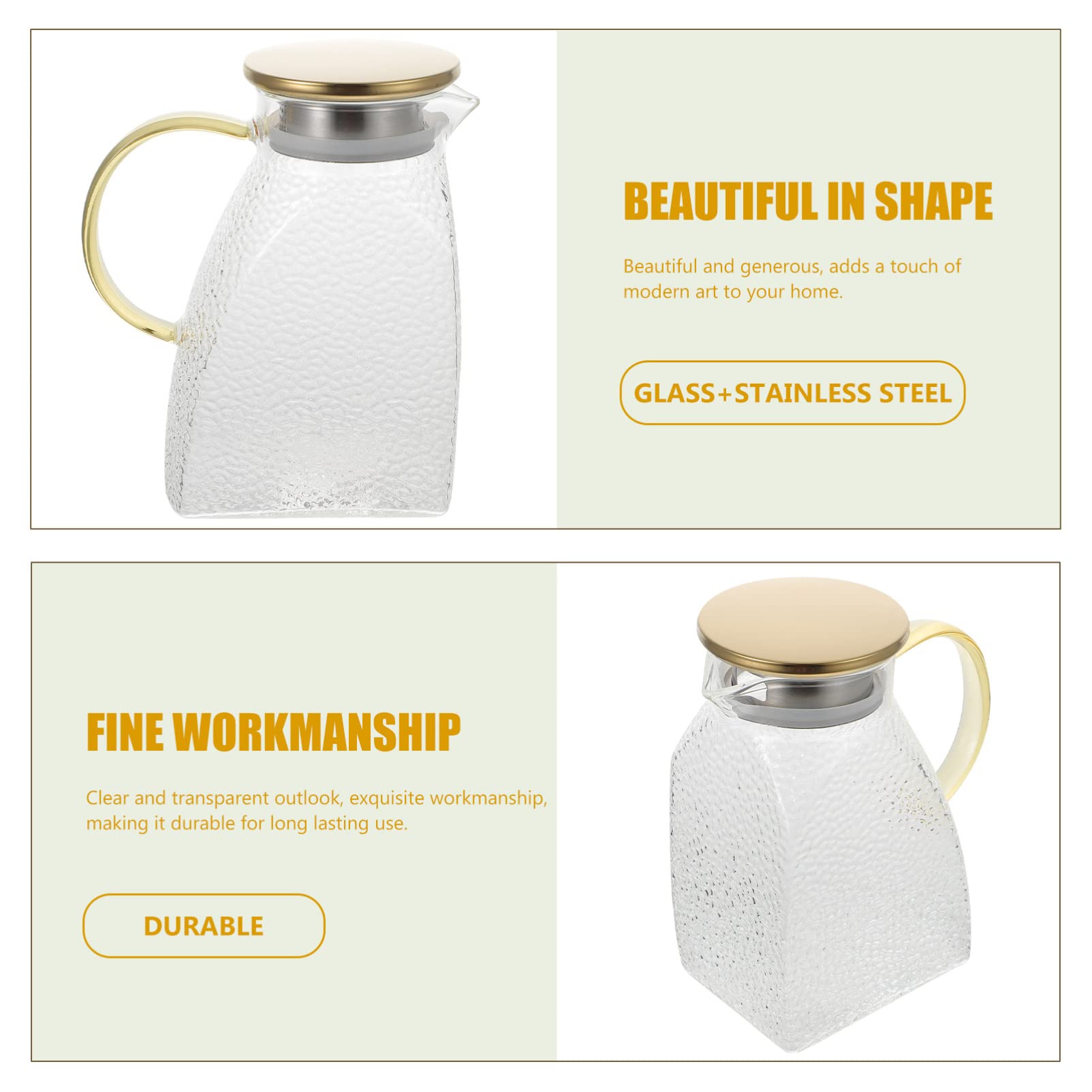 Premium Hemoton Glass Cold Water Jug - 1PC Transparent Glass Teapot, Juice Water Pot, Stainless Steel Flower Teapot | Perfect for Iced Tea, Summer Drinks & Home Decor