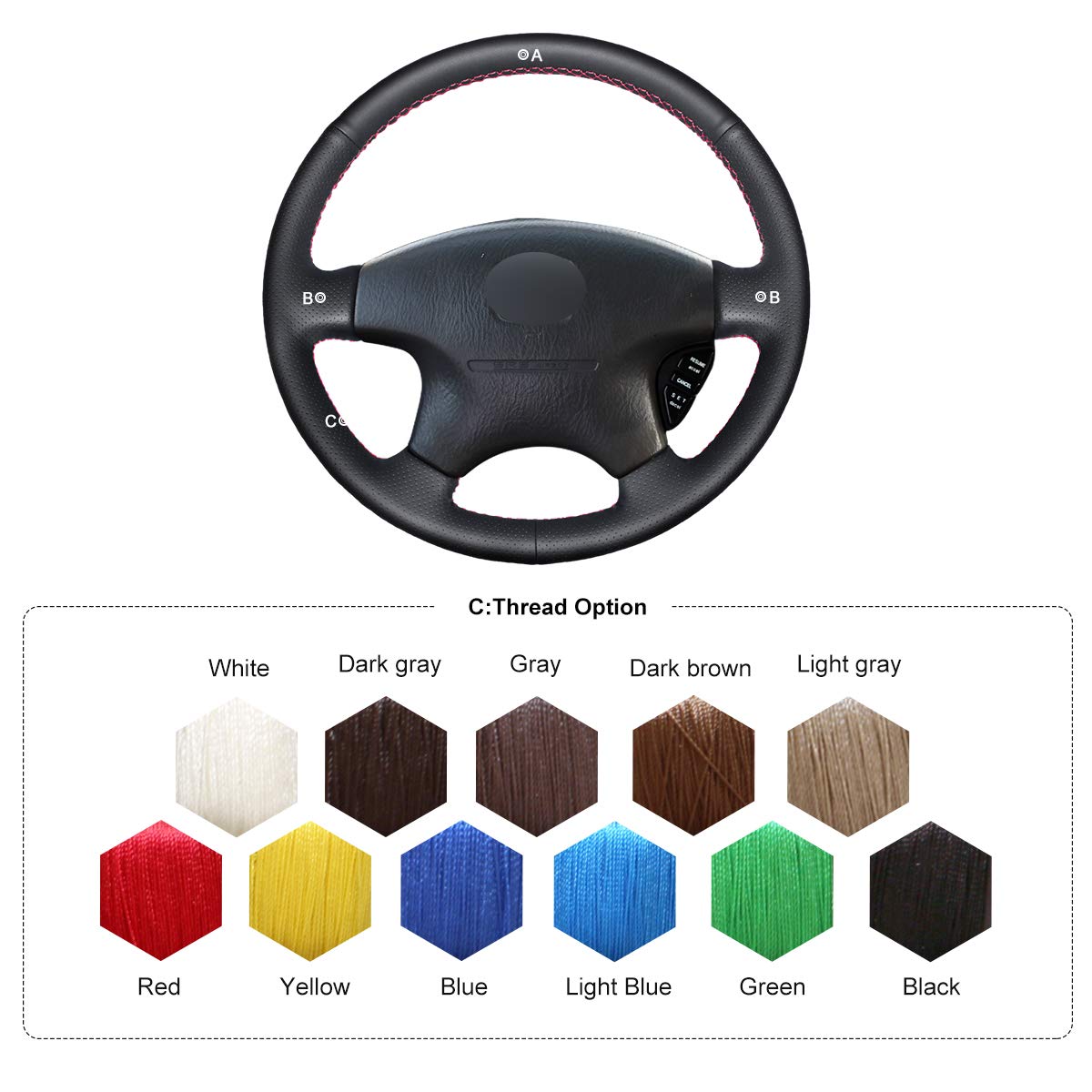 MEWANT Black Leather Steering Wheel Cover for Honda Civic CR-V - Driving Comfort