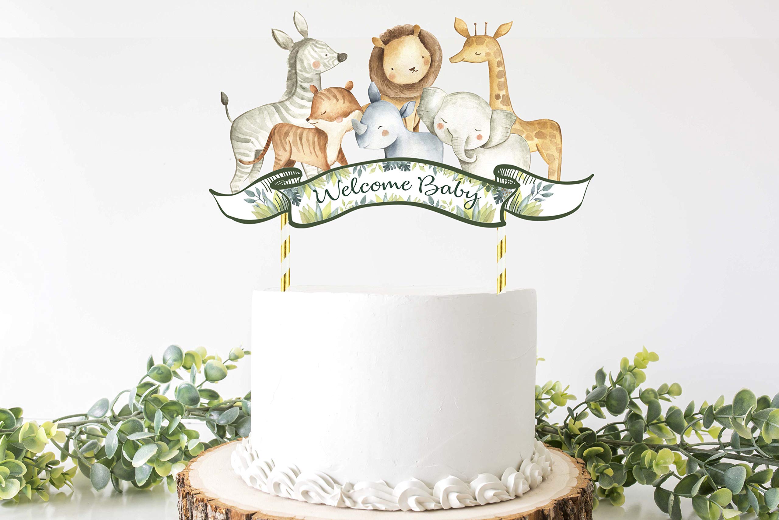 Jungle Baby Shower Cake Topper - Safari Animals Cake Decorations for Wild One Themed Parties, Gender Reveals & First Birthdays - Perfect for Jungle Theme Cakes, Cupcakes & Desserts