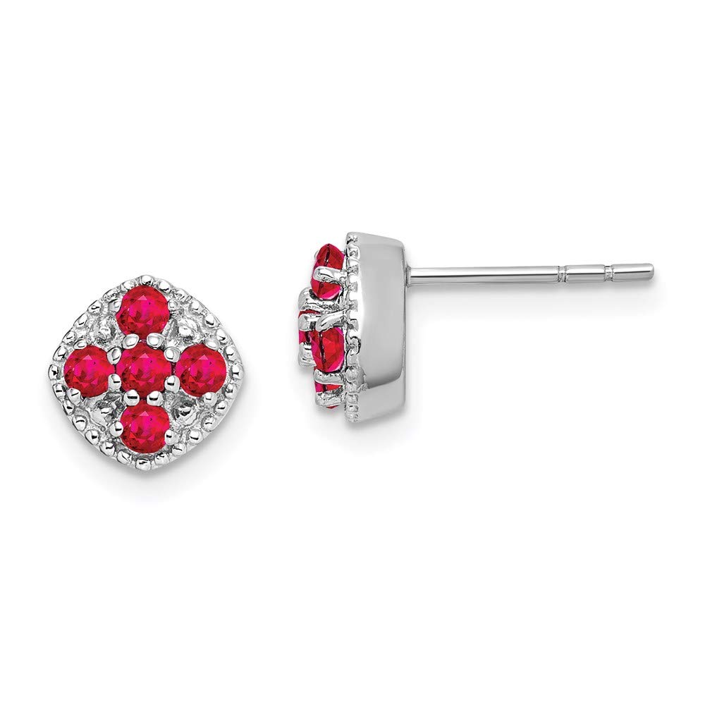 Sterling Silver Glass-Filled Ruby Flower Stud Earrings for Women - Elegant Floral Jewelry for Weddings, Parties & Everyday Wear