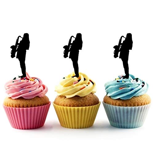 10pcs Female Jazz Saxophone Silhouette Acrylic Cupcake Toppers for Wedding, Birthday Party Decorations - Elegant Cake Decor for Jazz Themed Events & Celebrations