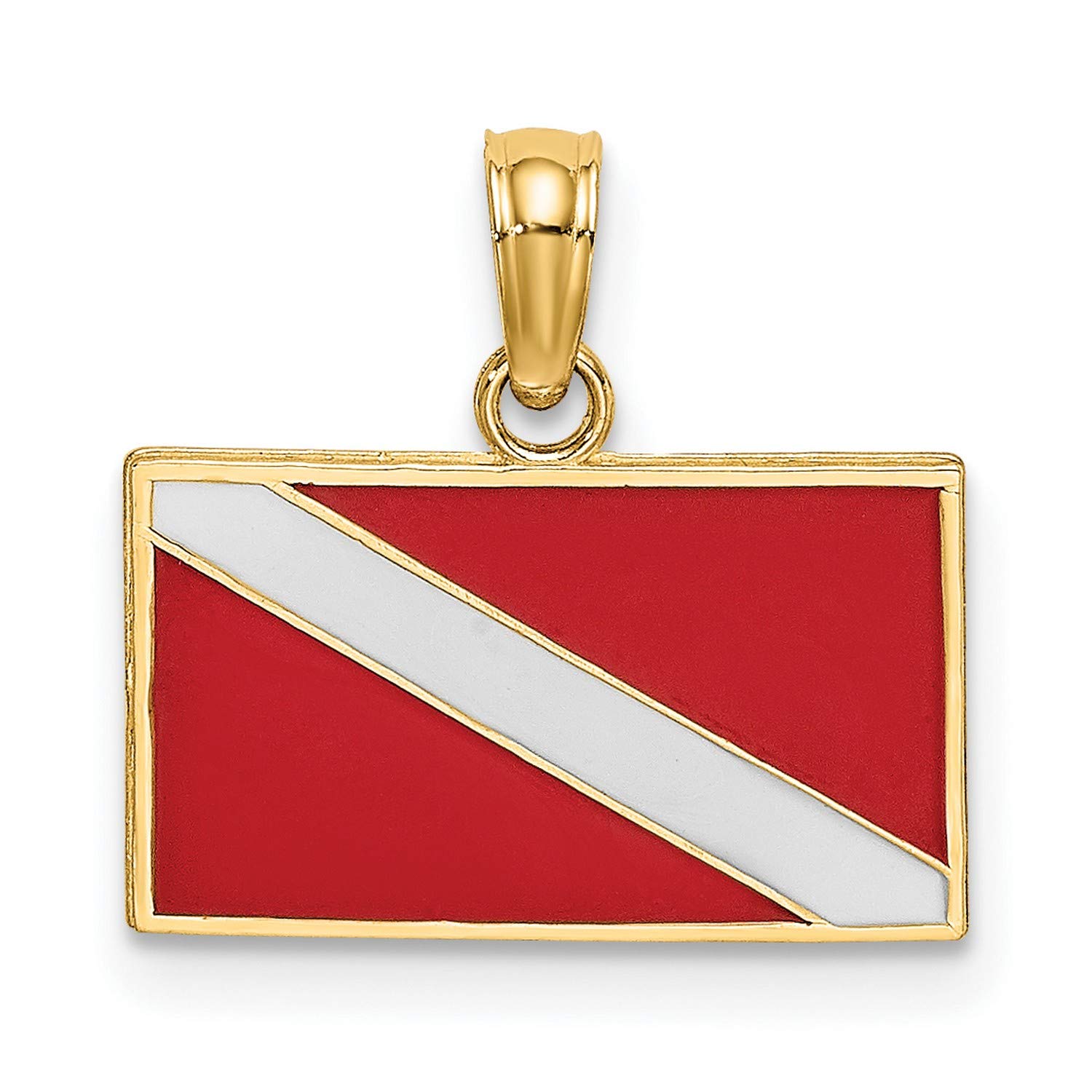 14K Yellow Gold Scuba Diver Down Flag Pendant - Red & White Enamel Design (9mm x 15mm) | Perfect for Scuba Divers, Marine Enthusiasts & Nautical Jewelry Lovers
