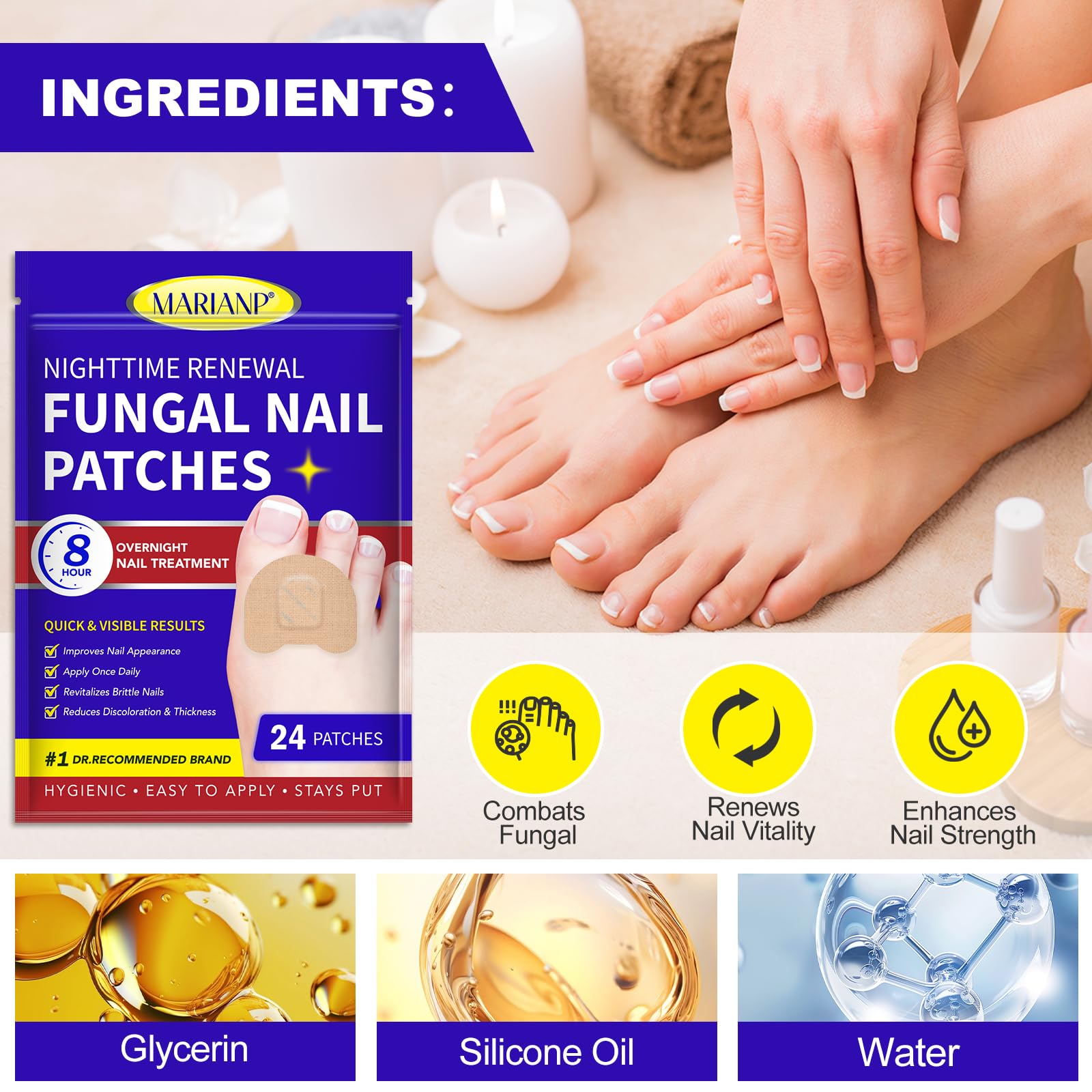 Extra Strength Fungal Nail Treatment Patches with Undecylenic Acid - Repair Discolored & Thickened Toenails | Hypoallergenic & Waterproof | 24 Count | Ideal for Athletes, Swimmers & Active Lifestyles