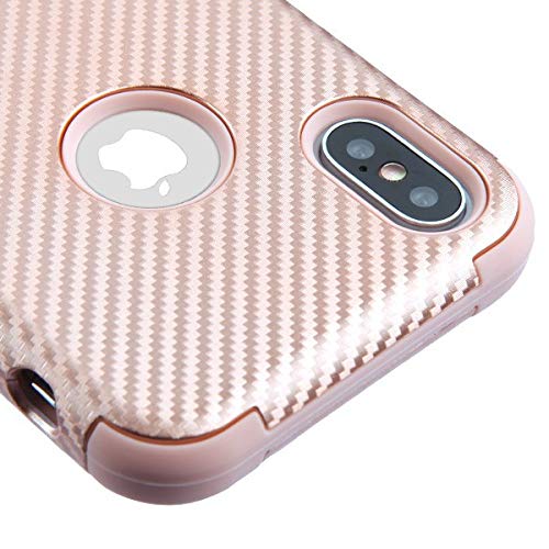 Mybat Tuff Fuse Hybrid Protector Case for Apple iPhone XS/X - Rose Gold Carbon Fiber Texture | Shockproof & Scratch Resistant | Perfect for Outdoor Activities & Daily Use