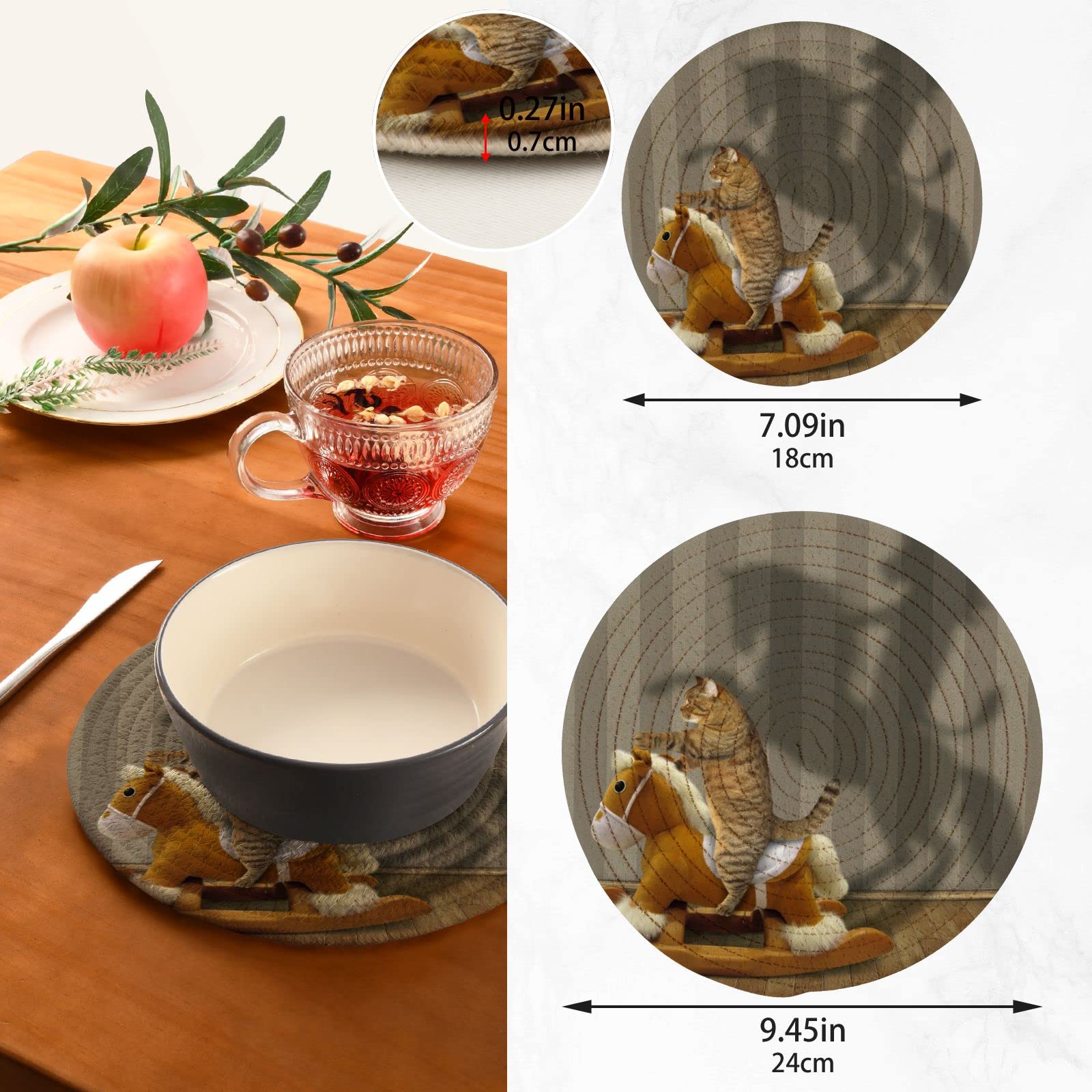 Heat Resistant Cat Lion Shadow Pot Holders & Trivets Set of 2 - Cute Cotton Woven Kitchen Trivet Mats for Hot Pans, Bowls & Teapots - Perfect for Kitchen Decor & Protecting Countertops from Heat Damage