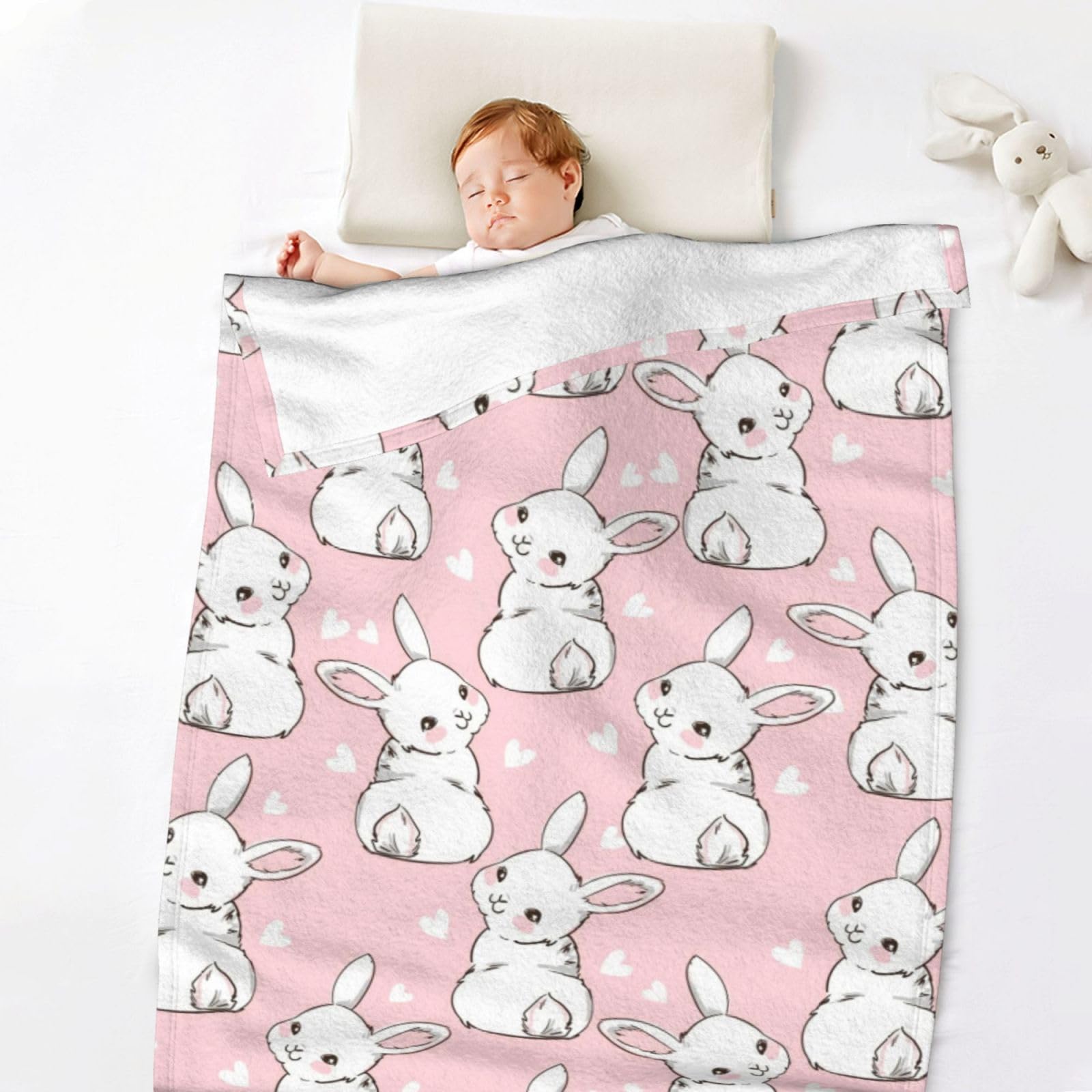 Easter Bunny Blanket for Girls & Adults - Soft Flannel Fleece Throw Blanket with Cartoon Rabbits - 40