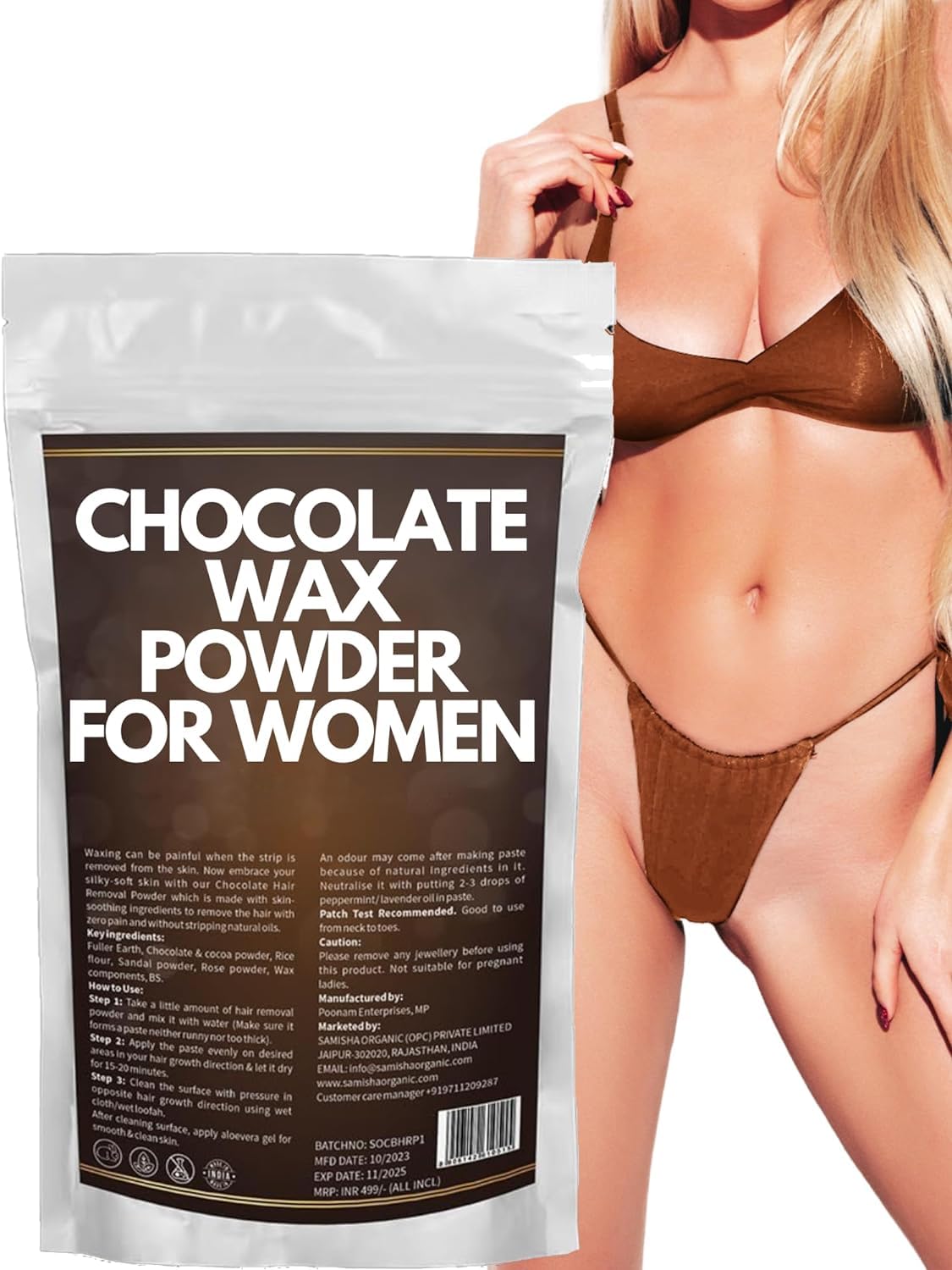 Samisha Herbal Chocolate Wax Powder for Hair Removal - Painless & Quick Hair Removal Solution for Men & Women, No Side Effects, 1 Count | Ideal for Smooth Skin at Home, Salon, or Spa