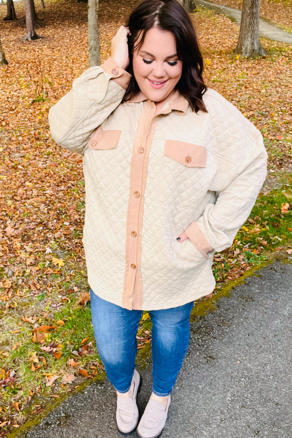 Eyes On You Taupe Quilted Knit Button Down Shacket - Stylish Women's Lightweight Jacket for Fall & Winter Fashion, Office Wear and Casual Outfits