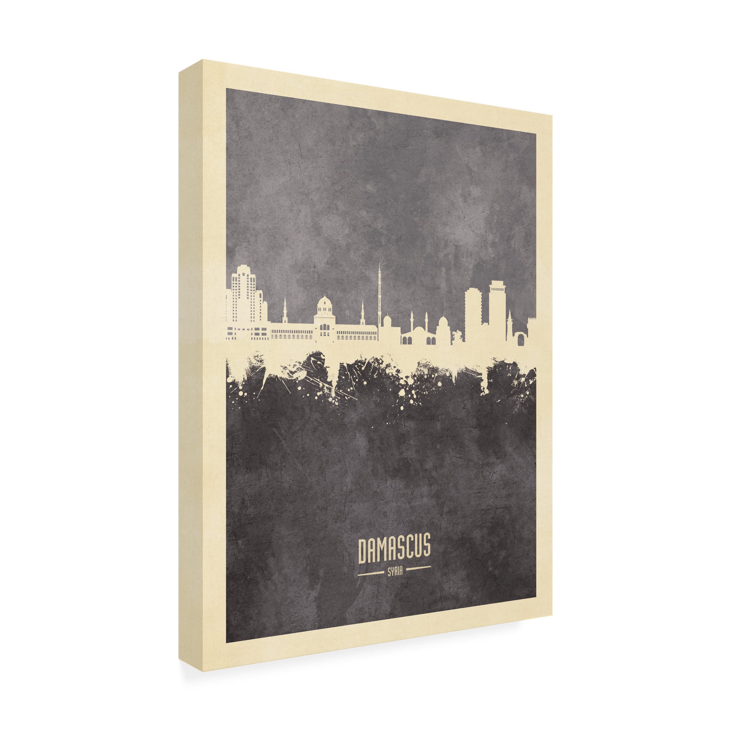 Michael Tompsett Damascus Syria Skyline Gray Canvas Art Print - Trademark Fine Art Wall Decor for Living Room, Bedroom & Office