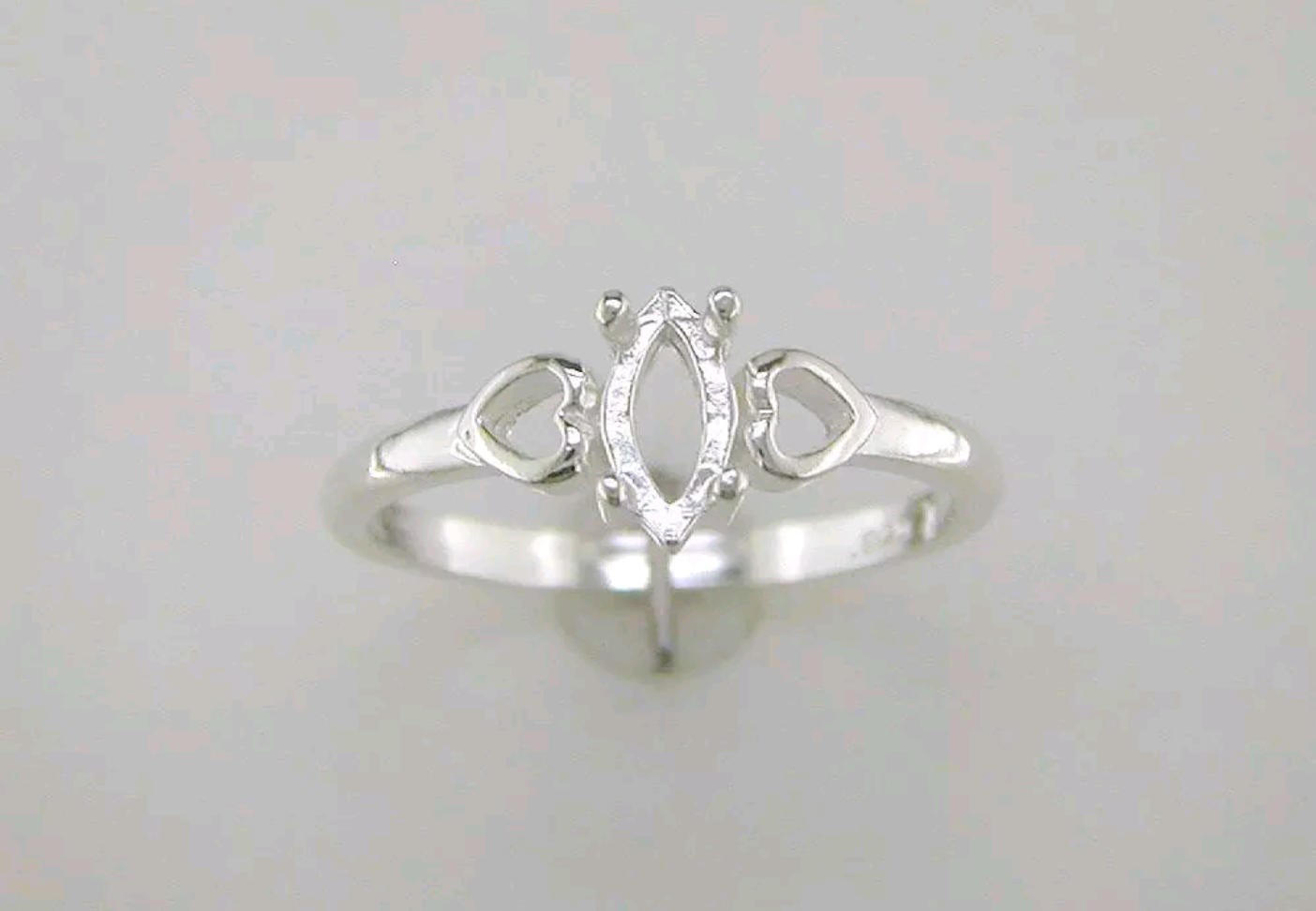 Solid Sterling Silver or 14kt Gold Marquise Heart Blank Ring - 6x3mm & 10x5mm Sizes - Pre-Notched Size 7 Shank Setting (Item# 163509/143509) - Perfect for Jewelry Making, Engagement Rings & DIY Craft Projects