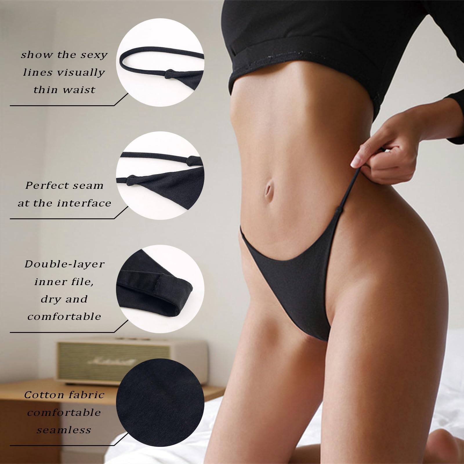 Sexy Women's G-String Thongs 5 Pack - Low Rise Hipster Panties, Breathable Stretch T-Back Underwear (S-XL) for Date Night, Lingerie Collection & Everyday Comfort