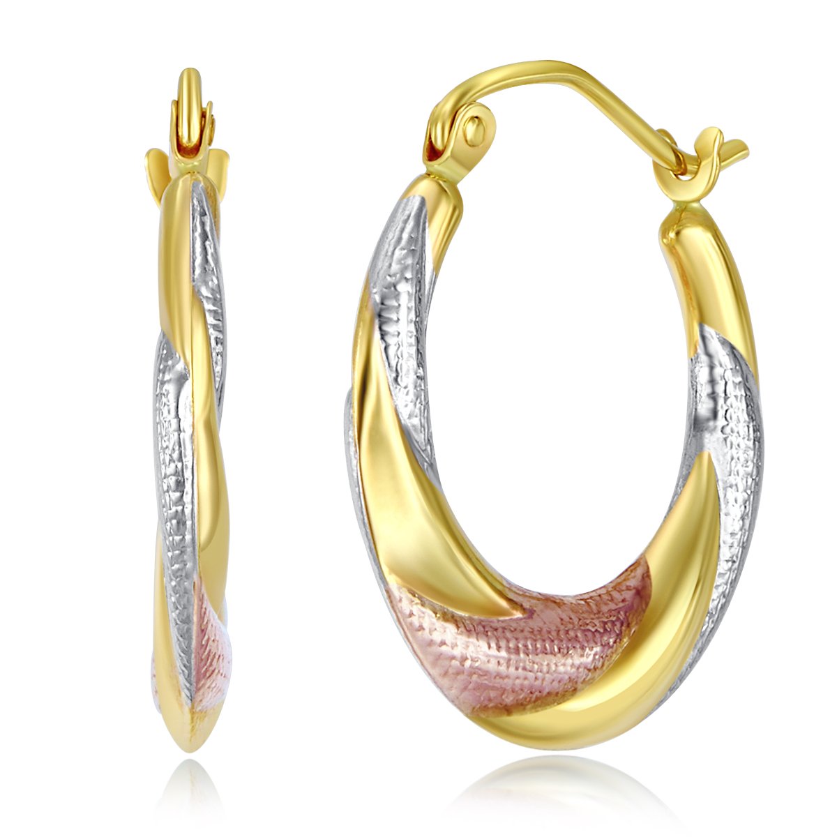 14K Tri-Color Gold Twist Hoop Earrings for Women - 20mm Fancy Dangle Earrings - Elegant Jewelry Gift for Birthday, Anniversary & Special Occasions