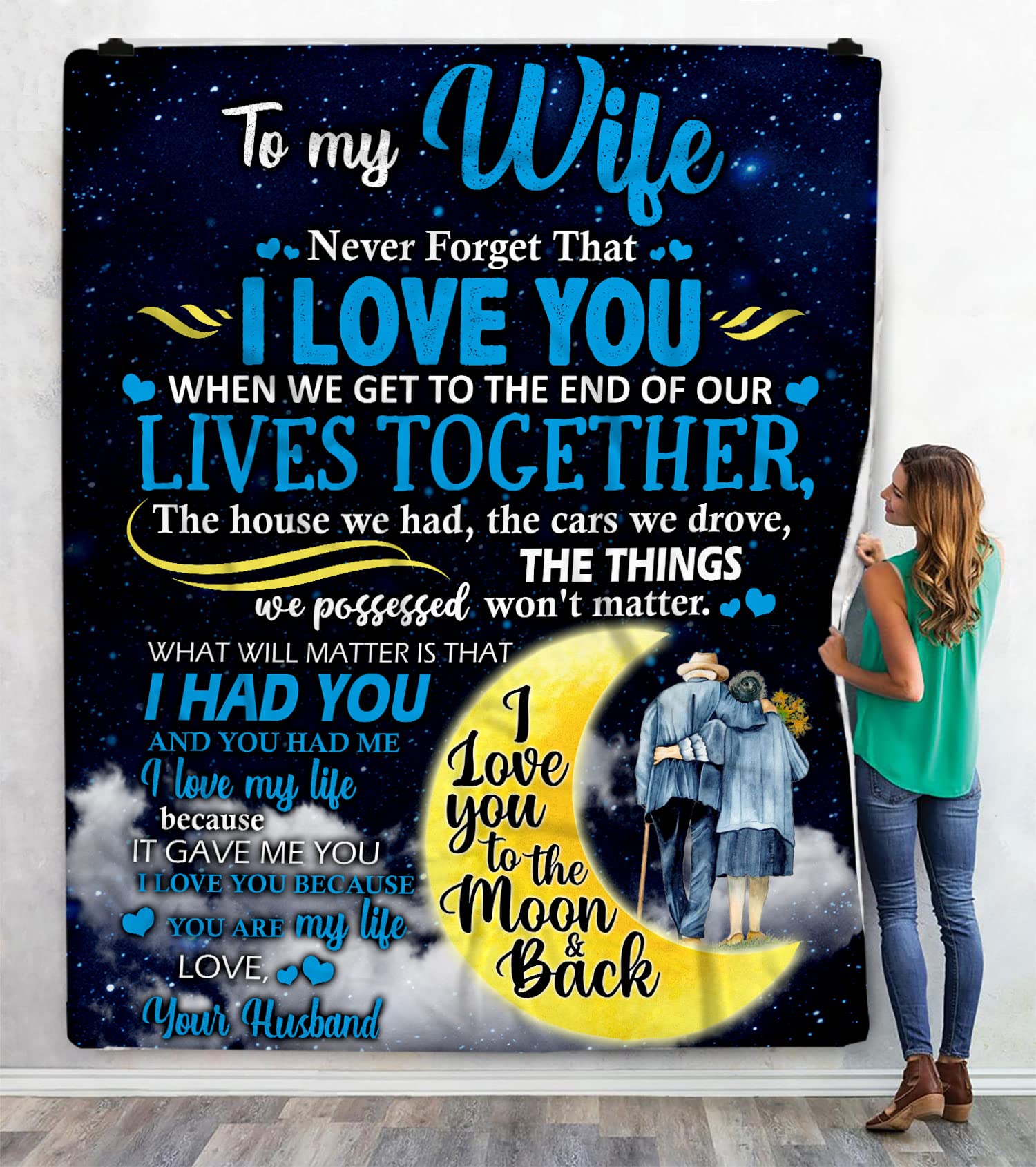Personalized 'To My Wife' Throw Blanket - Custom Name Love Letter Blanket for Valentine's Day & Anniversary Gifts - 'I Love You to The Moon and Back' Romantic Gift from Husband - Perfect for Cuddling, Home Decor, and Special Occasions