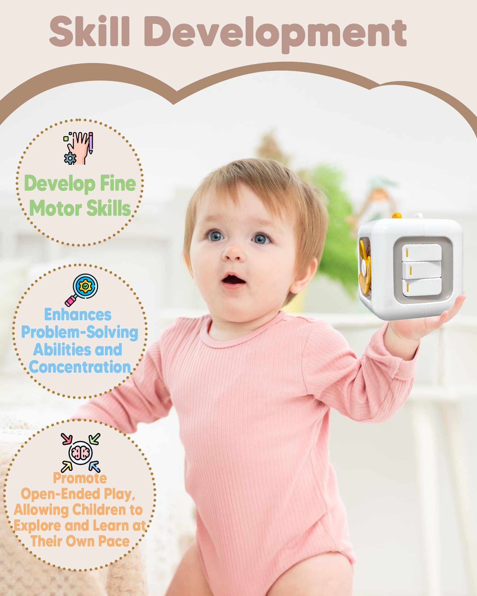 Montessori Busy Cube Sensory Toys - 6-in-1 Educational Learning Toy for 1 Year Old Boys & Girls | Fine Motor Skills Development | Perfect Birthday Gift, Easter Basket Stuffer & Travel Activity Toy for Toddlers (Great for Airplane, Car Rides & Quiet Playtime)