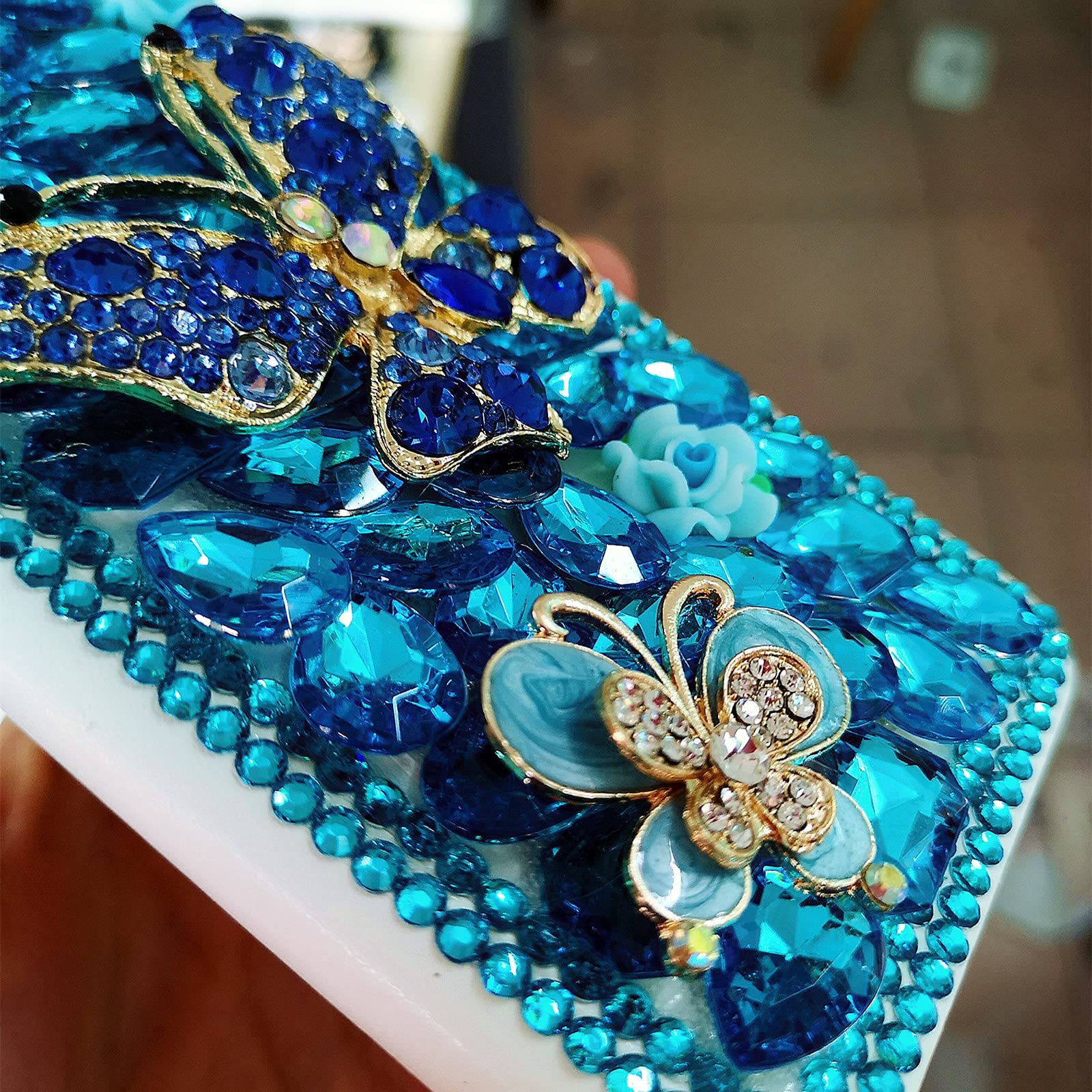 Nokia X100 Case with Screen Protector, Bling Leather Wallet Cover for Women - Perfect for Daily Use & Travel (Blue Butterfly)