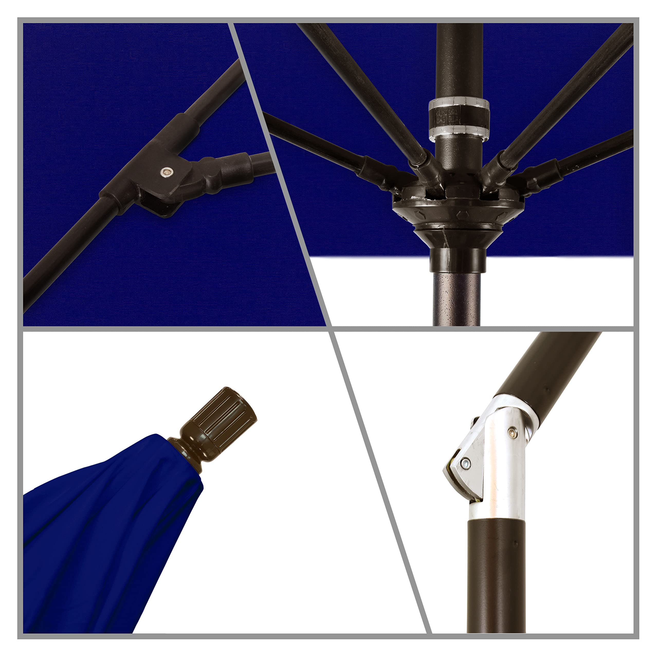 9' Round California Umbrella with Crank Lift & Collar Tilt - Aluminum Pole & Fiberglass Ribs - Bronze Finish & Sunbrella True Blue Fabric - Perfect for Patio, Poolside, and Outdoor Dining Areas