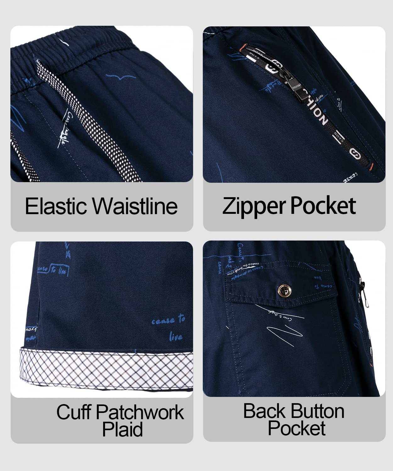 Men's Casual Plaid Beach Shorts - Soft Cotton Summer Shorts with Drawstring Elastic Waist & Zipper Pockets | Perfect for Swimming, Vacation, and Outdoor Activities