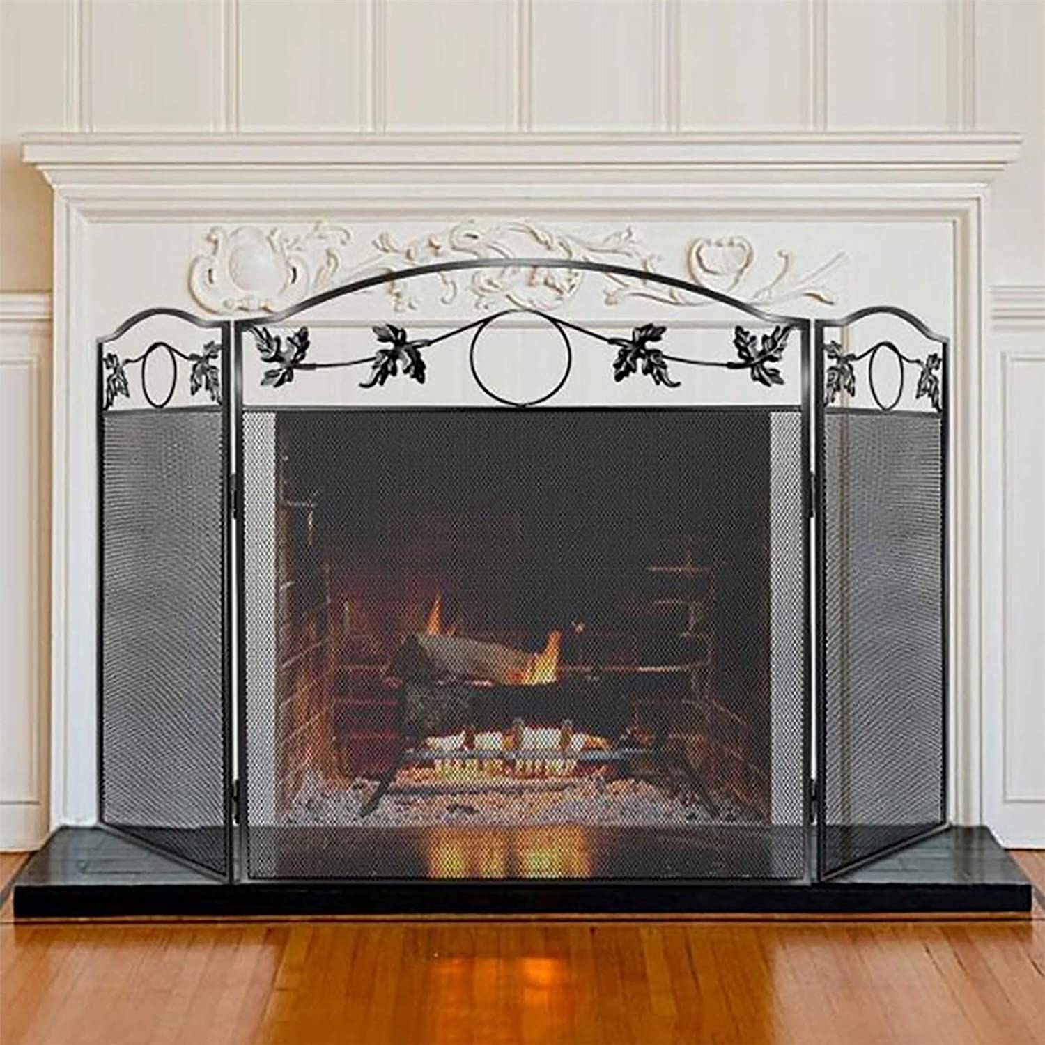 3 Panel Folding Fireplace Screen - Heavy Duty Iron Fire Guard with Sturdy Frame for Indoor/Outdoor Use - Perfect Fireplace Accessory for Home, Patio & Camping Safety