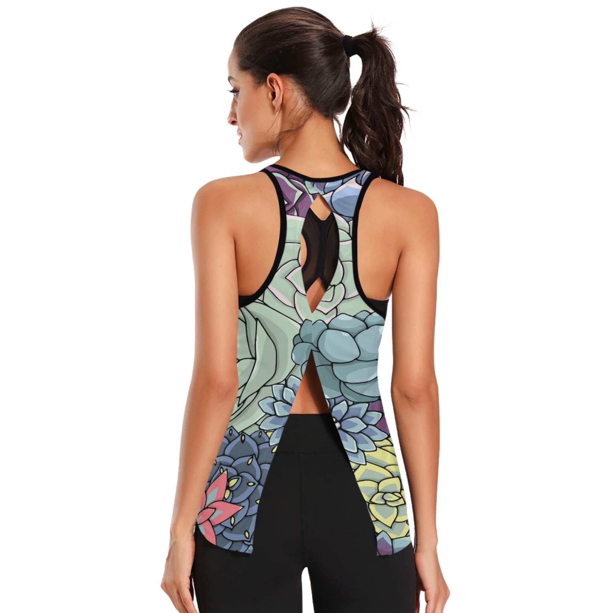 Women's Workout Tank Tops - Open Back Gym & Yoga Shirts with Tie Back Detail in Black & White Star Print | Small Size | Perfect for Yoga, Gym & Fitness Training