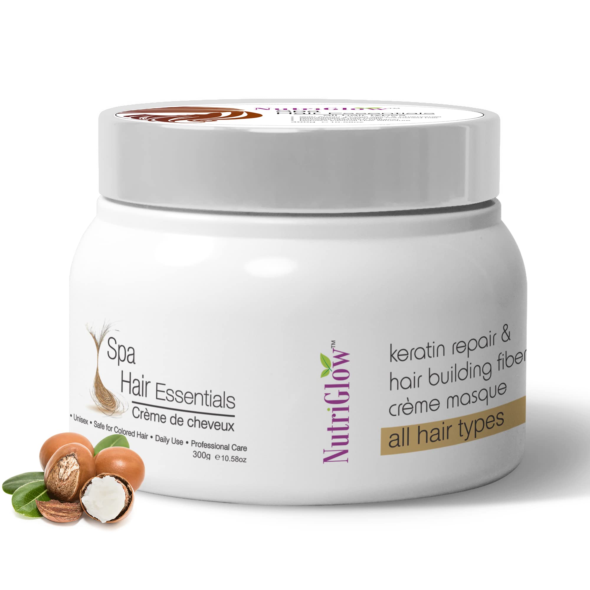 NutriGlow Keratin Repair Hair Spa Cream - Deep Conditioning Treatment for All Hair Types (300g) | Professional Salon-Quality Care for Dry, Damaged & Frizzy Hair - Perfect for Home & Salon Use