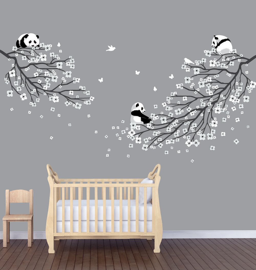 Blooming Flower Branch Stickers - Panda & Nature-Inspired Decals for DIY Crafts, Scrapbooking, and Home Decor
