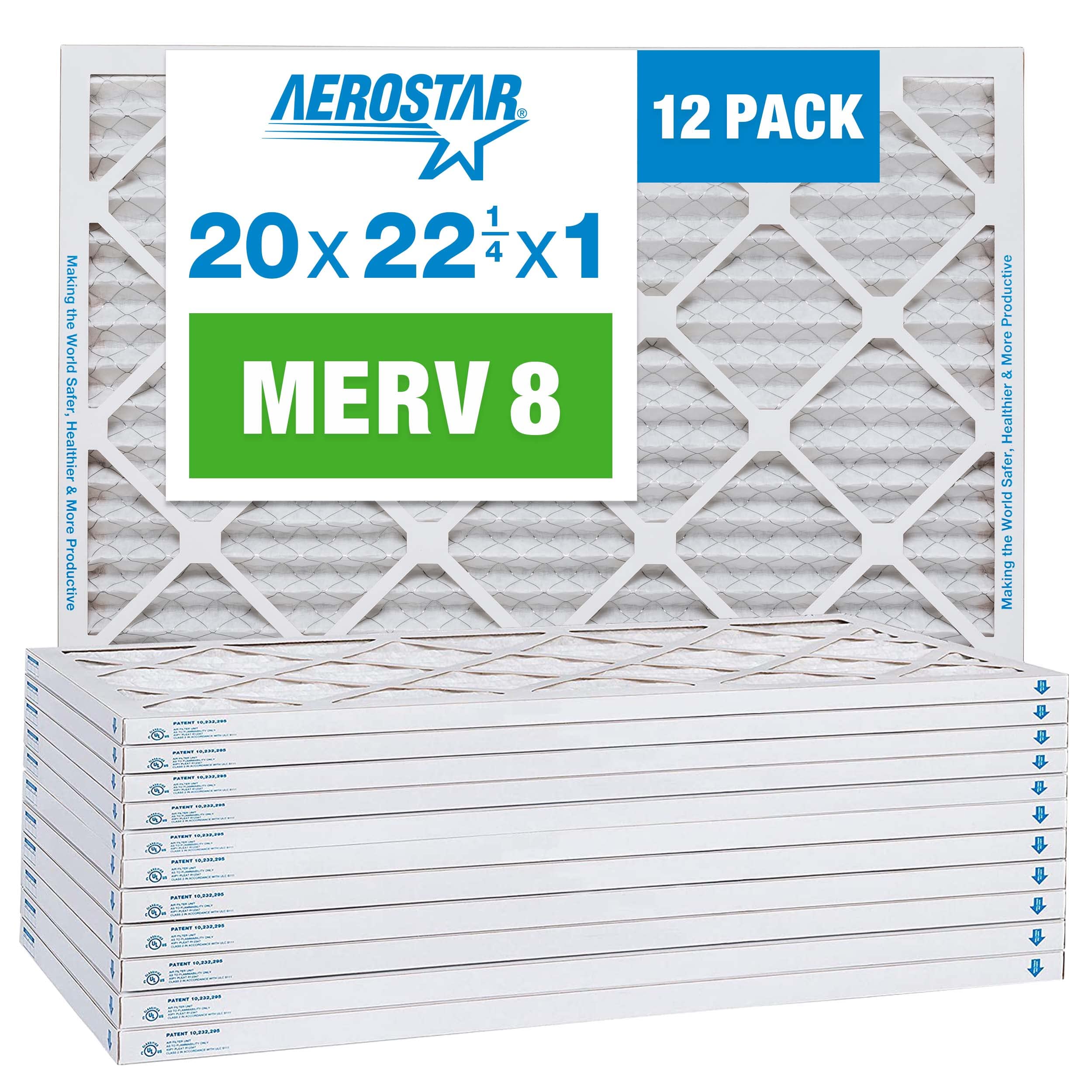 Aerostar 20x22x1 MERV 8 Pleated Air Filter - 12 Pack for AC, Furnace & HVAC Systems - Perfect for Home, Office & Commercial Use (Actual Size: 19 7/8