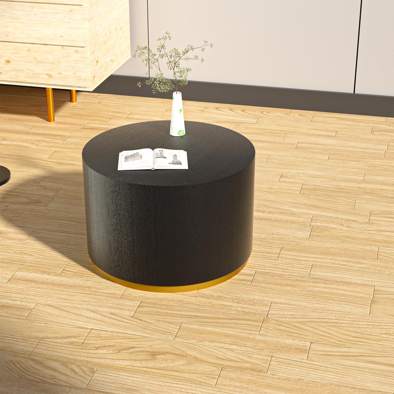 Round Coffee Table Black Side Table with Gold Metal Base - Accent End Table for Living Room, Bedroom, Apartment & Office - Perfect for Coffee, Books & Decor