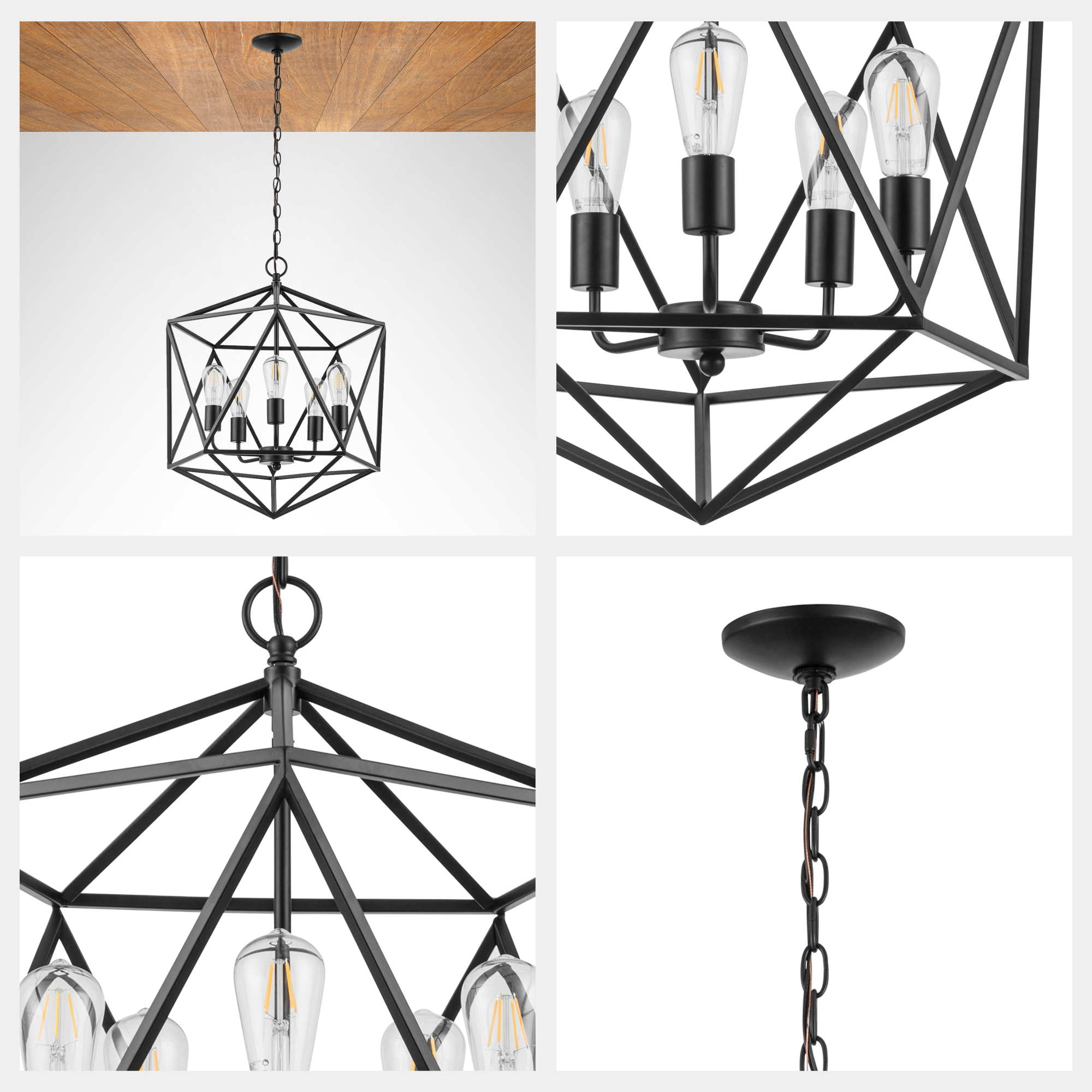 Heleo Modern Geometric Chandelier - Matte Black Finish - Elegant Lighting Fixture for Dining Room, Living Room & Bedroom