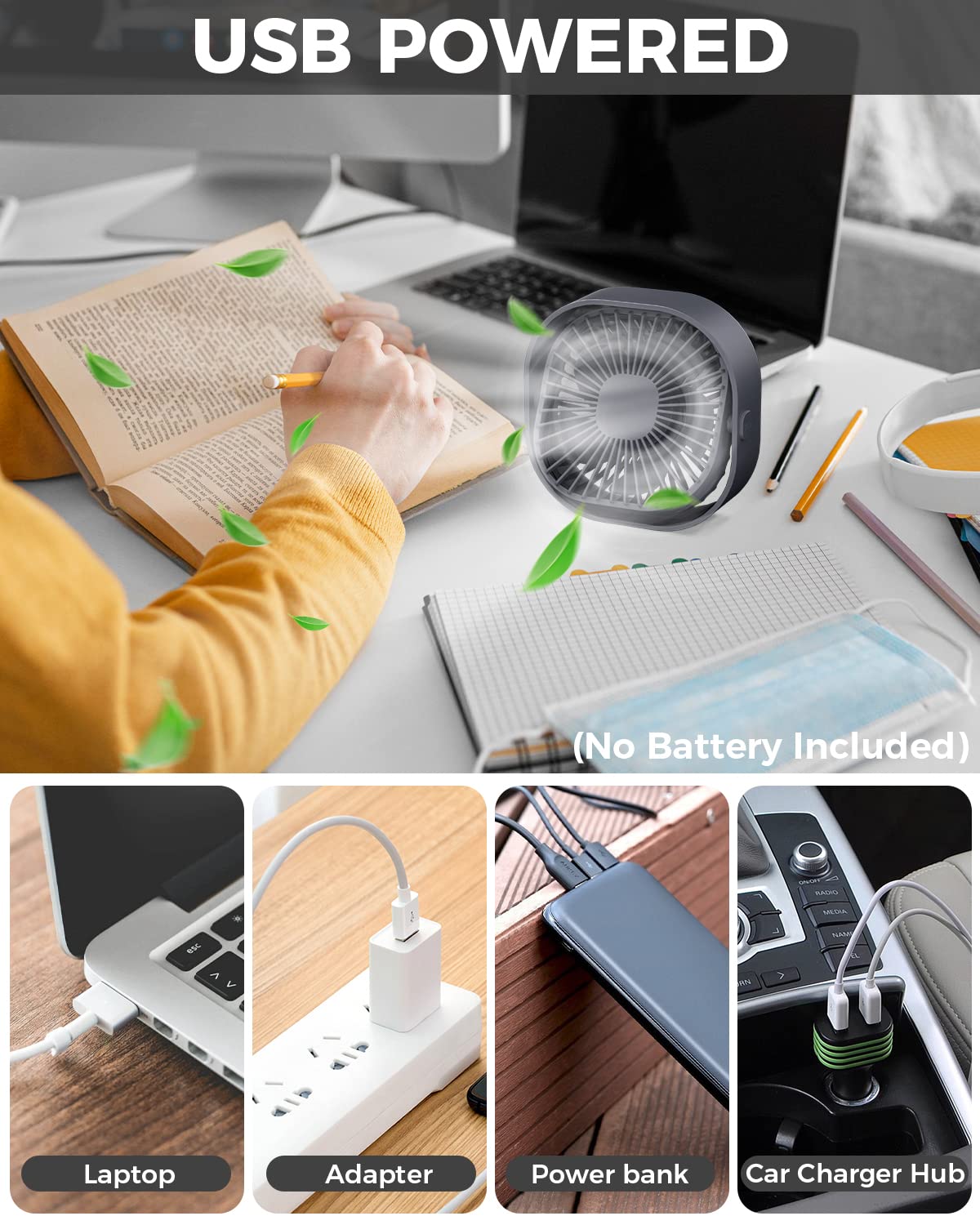 4 Inch Small USB Desk Fan - 3-Speed Portable & 360° Rotatable Mini Cooling Fan | USB-Powered Desktop Fan for Home, Office, Bedroom, Dorm | Perfect for Indoor, Outdoor & Summer Use | Great Gift Idea for Students & Professionals