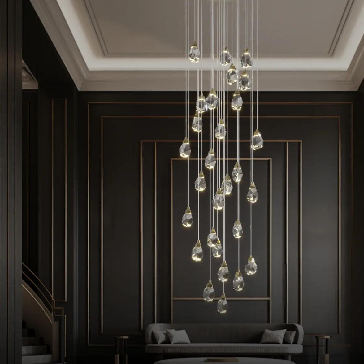 Elegant Water Drop Glass Gold Pendant Light - Modern Crystal Chandelier for Dining Room, Bedroom & Living Room Decor