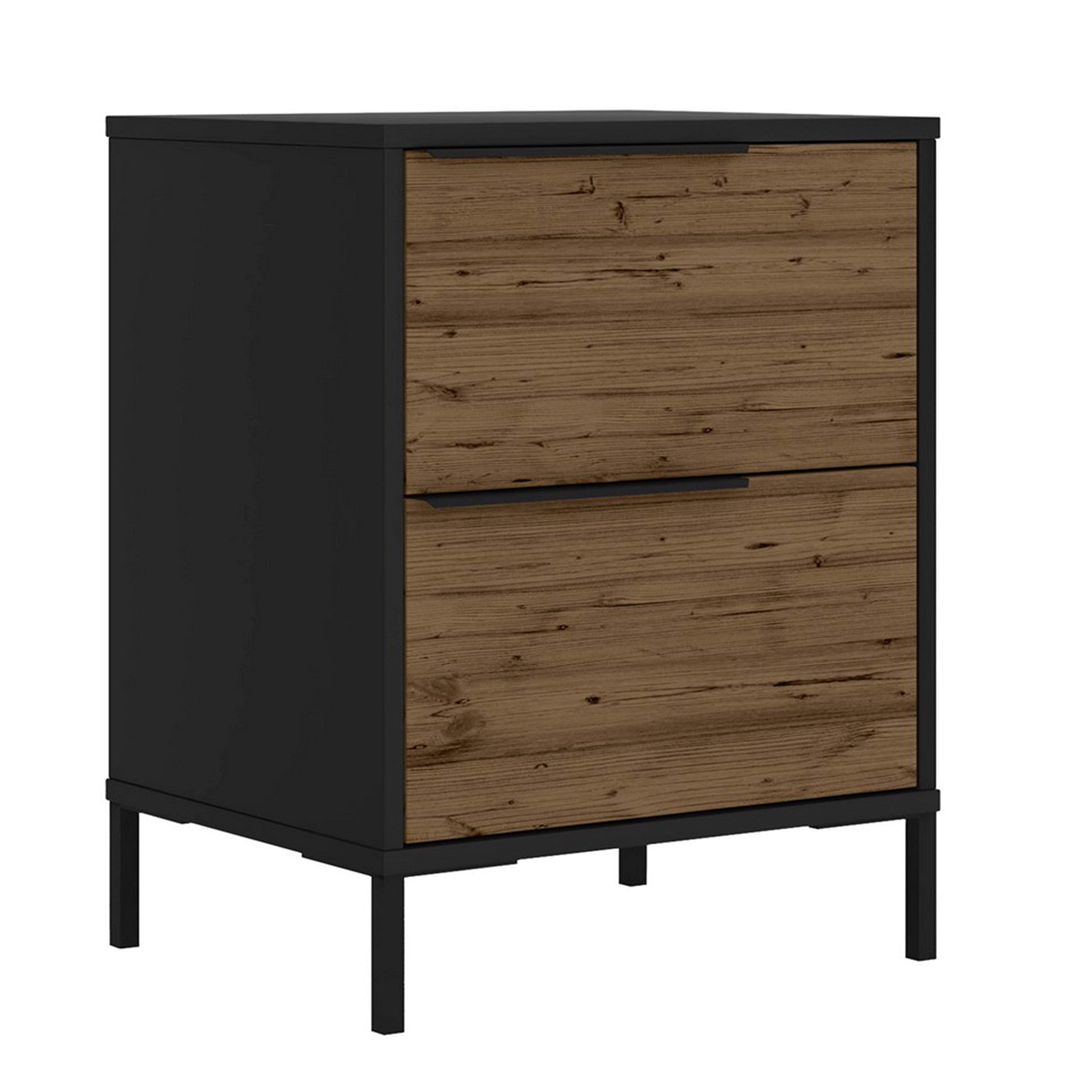 Modern Wood & Metal Office Storage Cabinet with 2 Drawers - Black & Brown Accent Furniture for Home Office Organization & File Storage