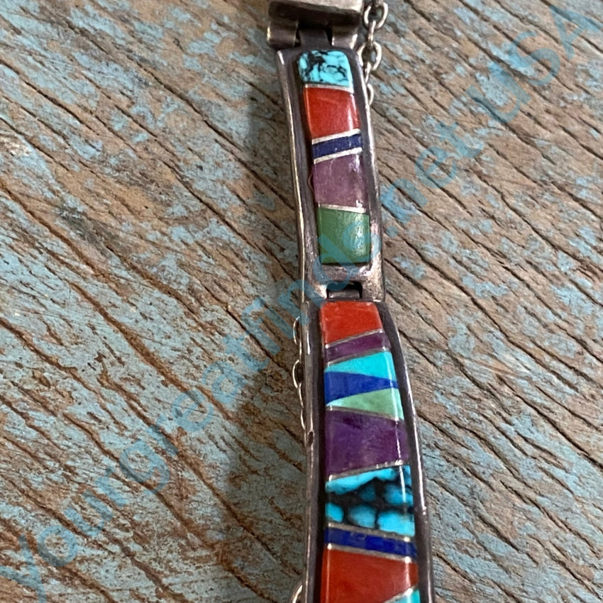 Vintage Navajo Sterling Silver Watch Band with Channel Inlay by Earl Plummer - Handcrafted Jewelry for Men & Women, Perfect for Western & Boho Fashion