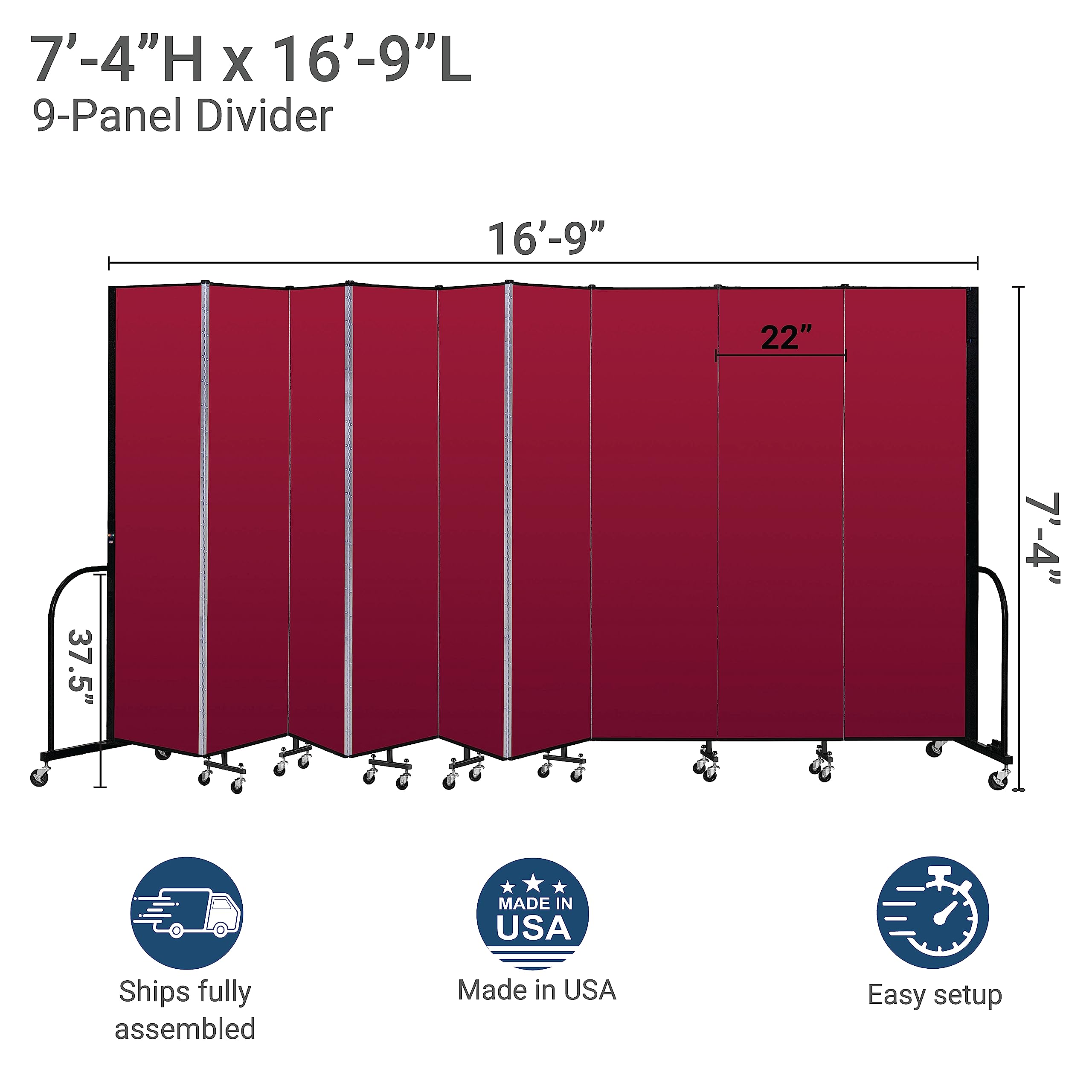 CFSL749-DB 9-Panel Commercial Portable Room Divider - Privacy Screen for Offices, Events & Home Use | Foldable Partition Wall for Space Division