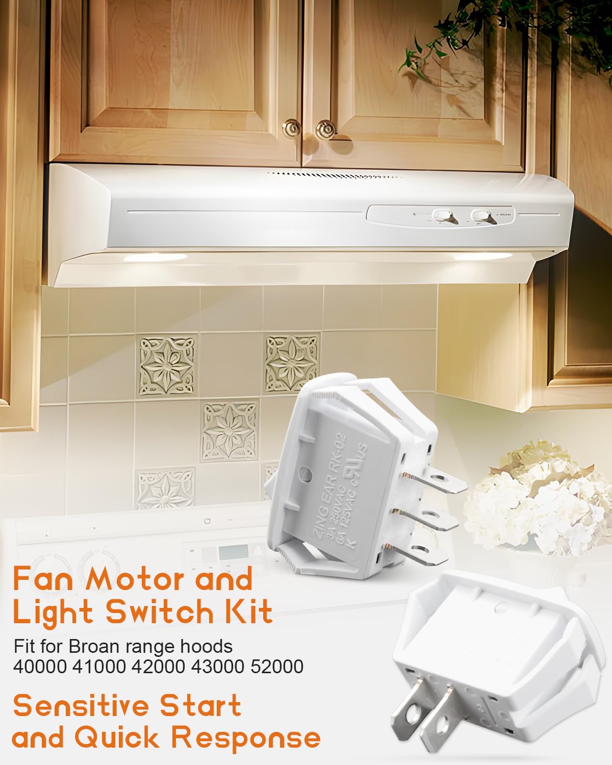 Broan Range Hood Fan Motor and Light Switch Kit Replacement - Compatible with Models S97016971, 97016971, 1194790, 97015617, 97015728 - Perfect for Kitchen Ventilation Repair and Maintenance