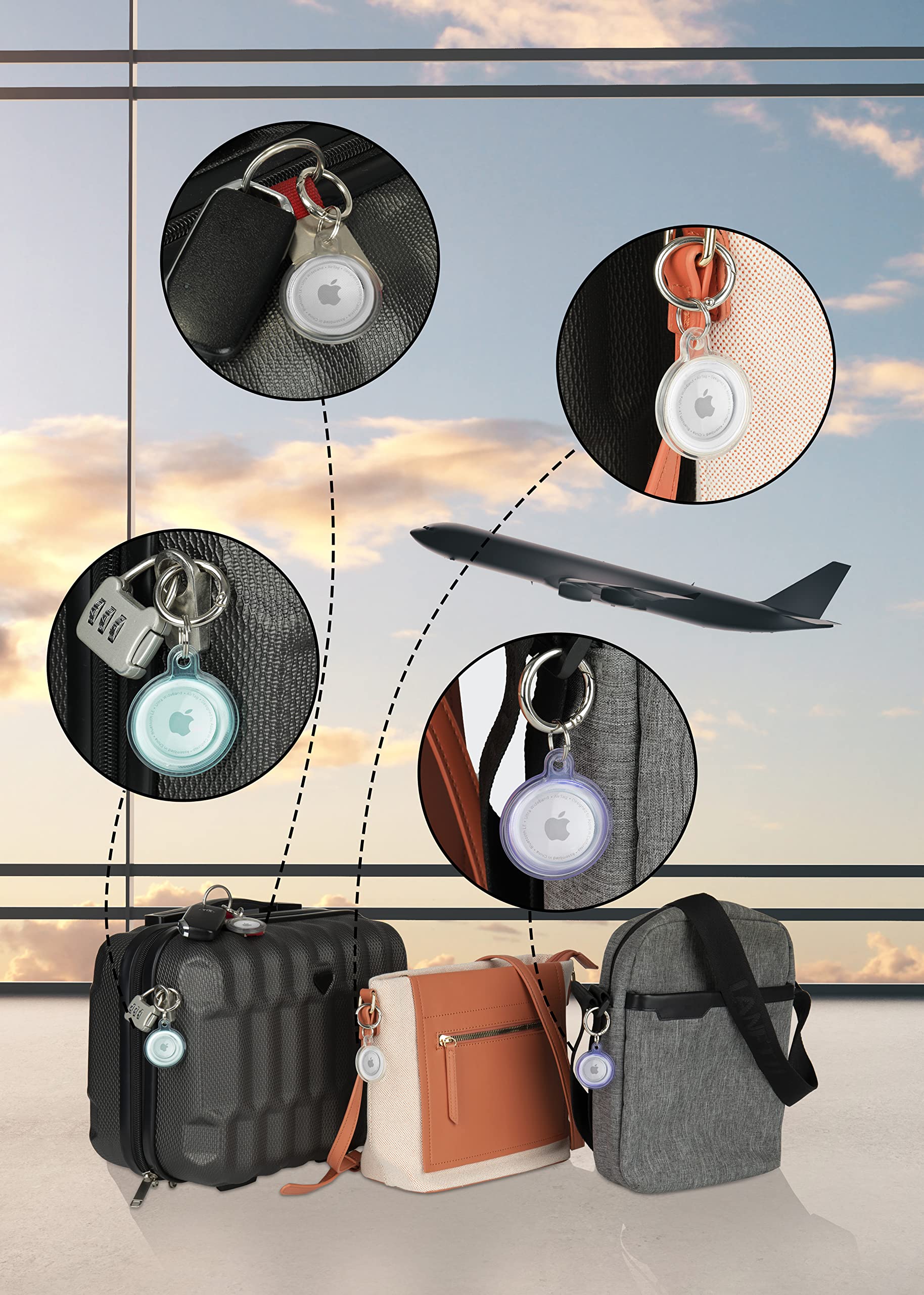 Waterproof Silicone AirTag Case 2-Pack (Black & Clear) - IP68 Dustproof Holder Compatible with Apple AirTag - Secure Keychain Accessory for Luggage, Pets, Wallets & Backpacks