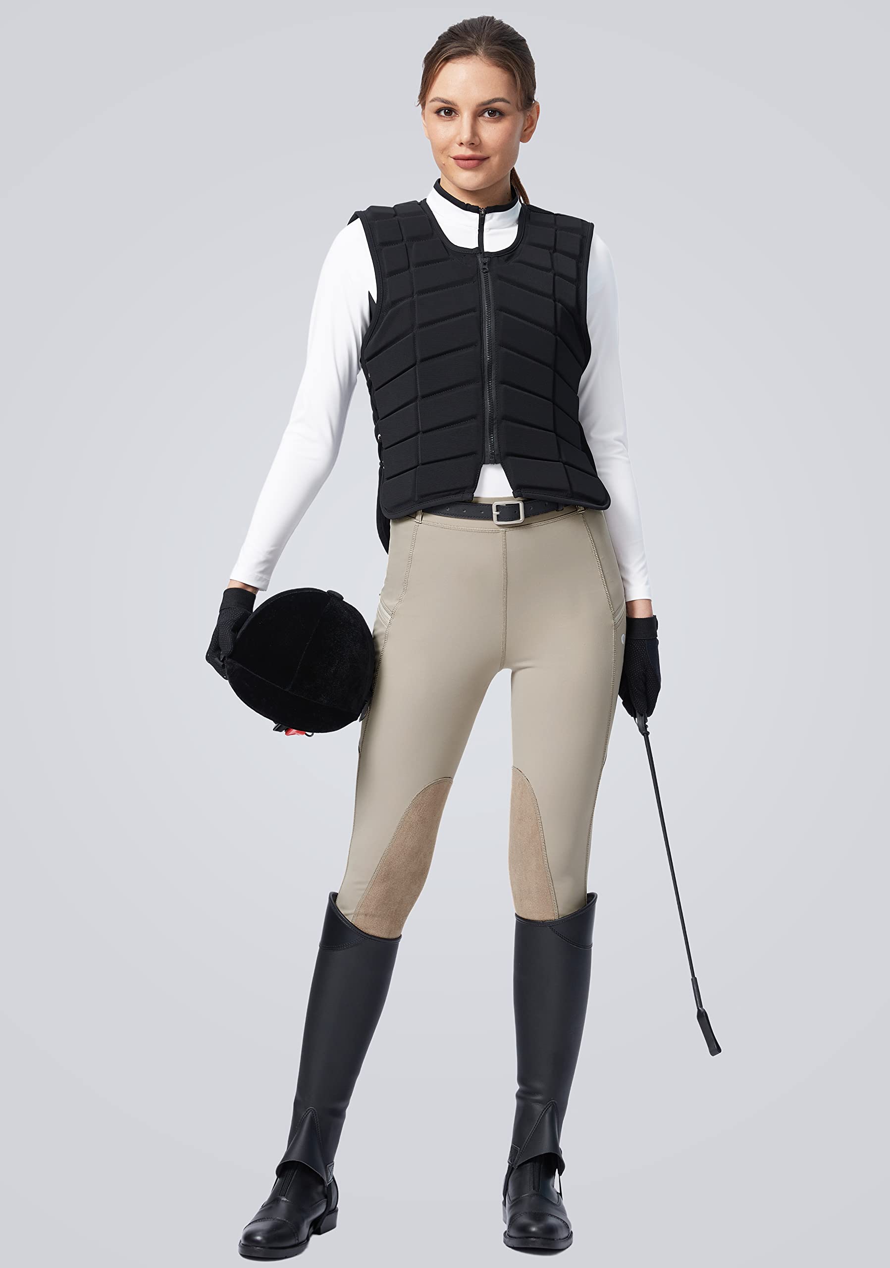 SANTINY Women's Equestrian Riding Pants with Zipper Pockets & Knee Patches - Breathable Schooling Tights for Horseback Riding, Training & Competition - Perfect for English & Western Riding Styles