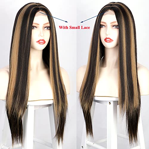Long Straight Ombre Brown Wig with Middle Part - Natural Looking Synthetic Hair for Daily Wear & Cosplay