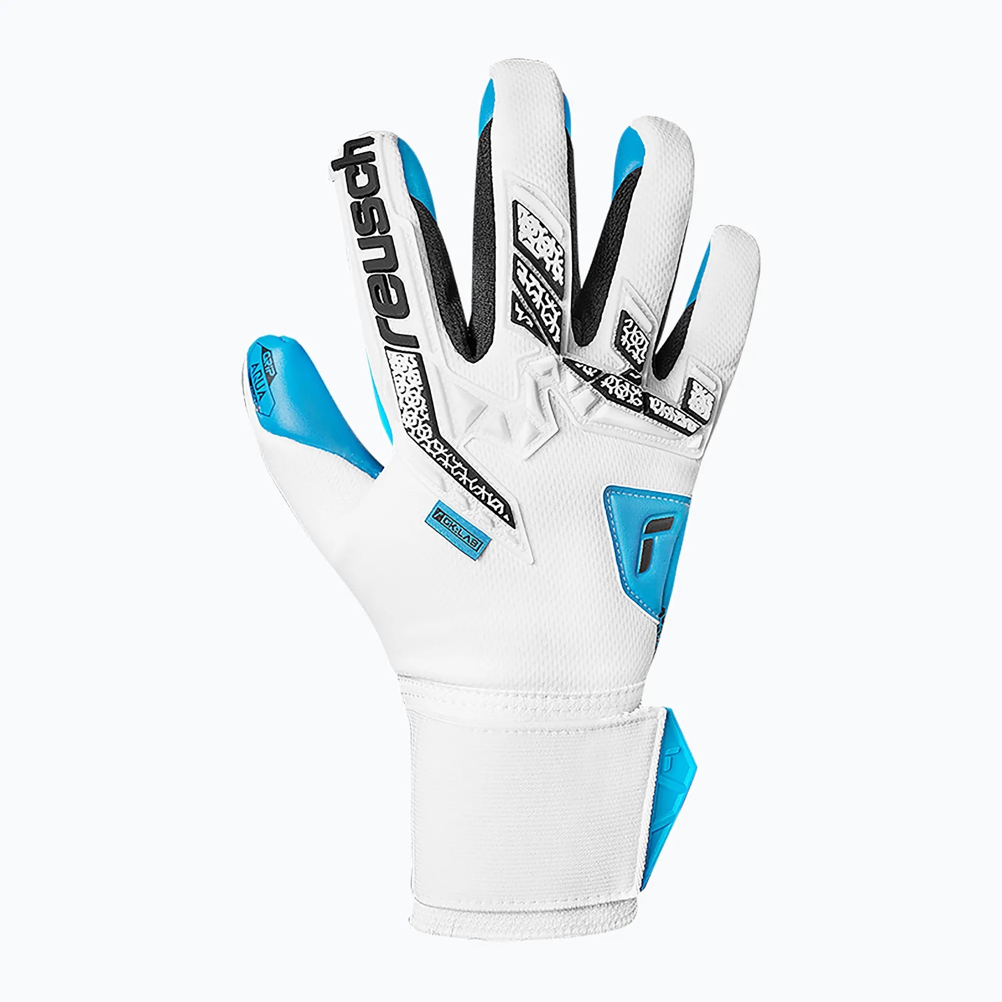 Reusch Attrakt Freegel Aqua Goalkeeper Gloves - White/Black/Aqua Blue - Professional Soccer Goalie Gloves for Training & Matches