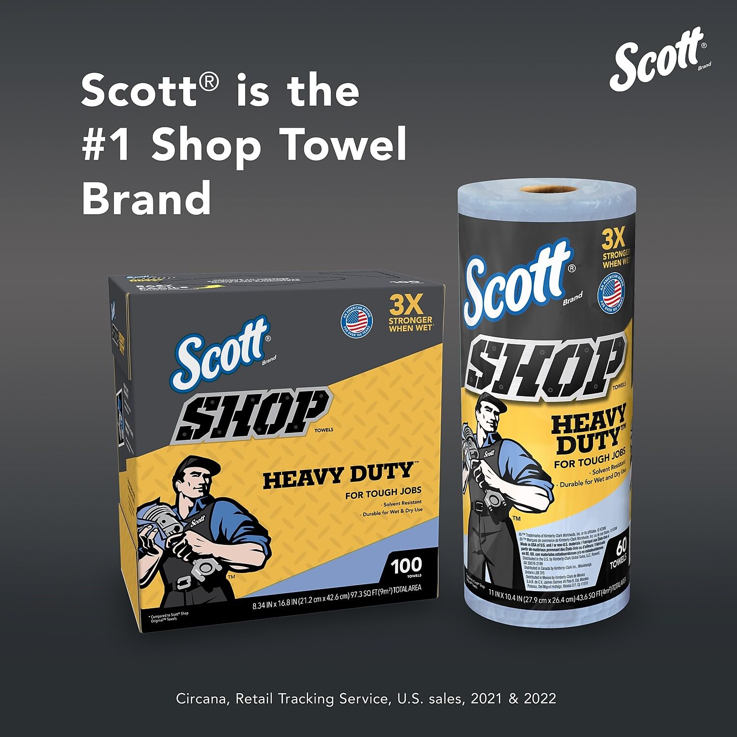 Scott® Heavy Duty Shop Towels (32992) - Industrial Grade Blue Cleaning Rags for Solvents, Oil, Grease & Tough Jobs - 10.4