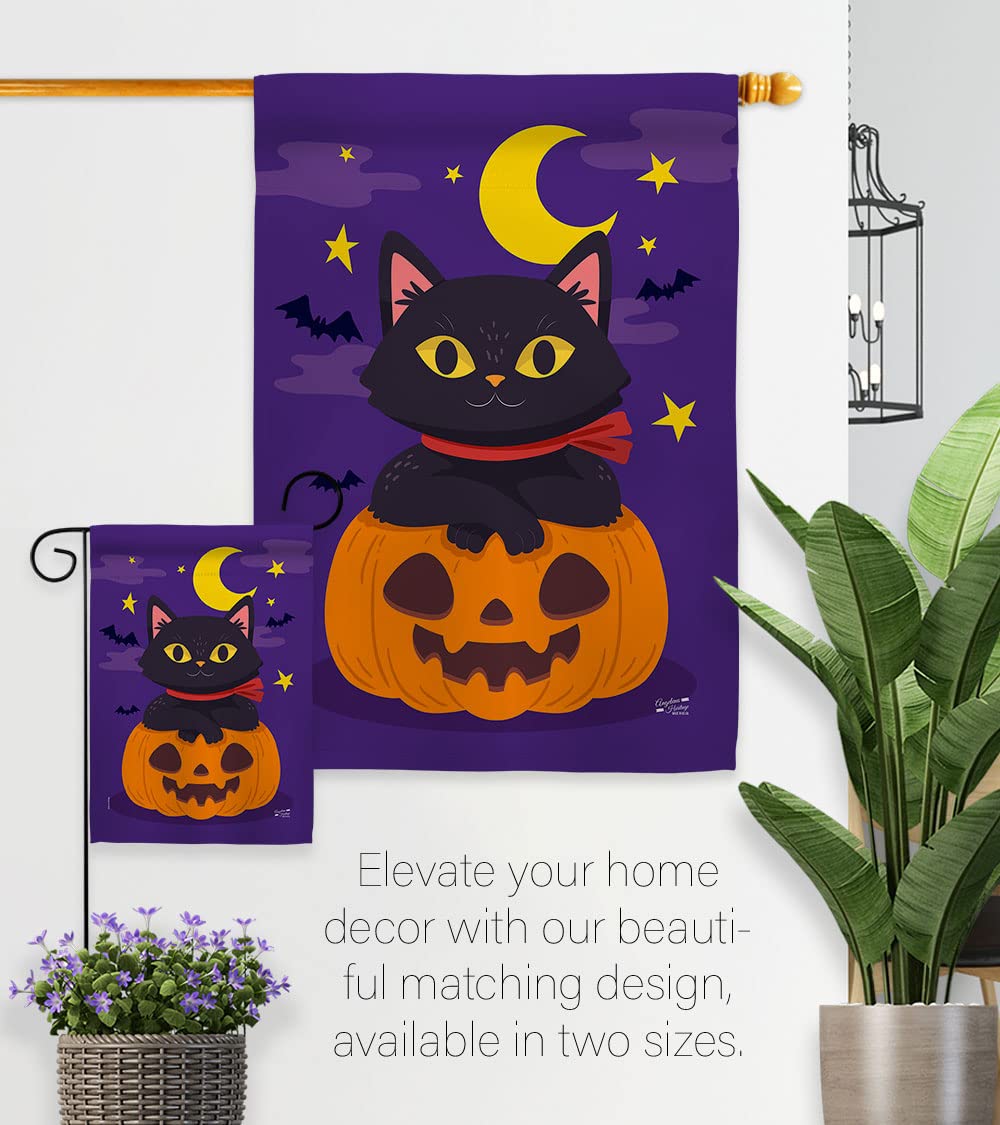 Halloween Kitty Garden Flag Set - Spooky Black Cat & Pumpkin Decor for Fall Yard
