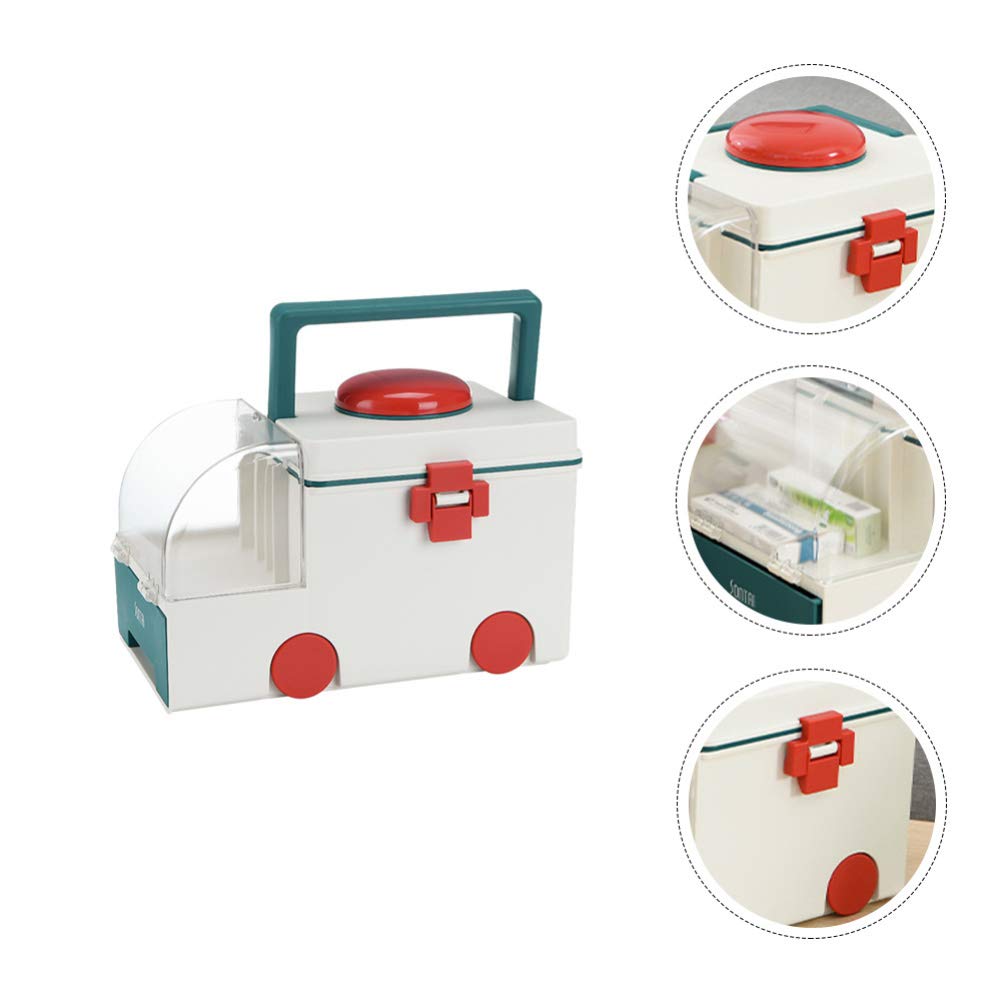 Baluue Green Modern First Aid Kit Storage Box - Portable Medicine Organizer for Home, Office & Travel - Plastic Emergency Case 32x21cm - Perfect for First Aid Supplies, Medication & Small Item Storage