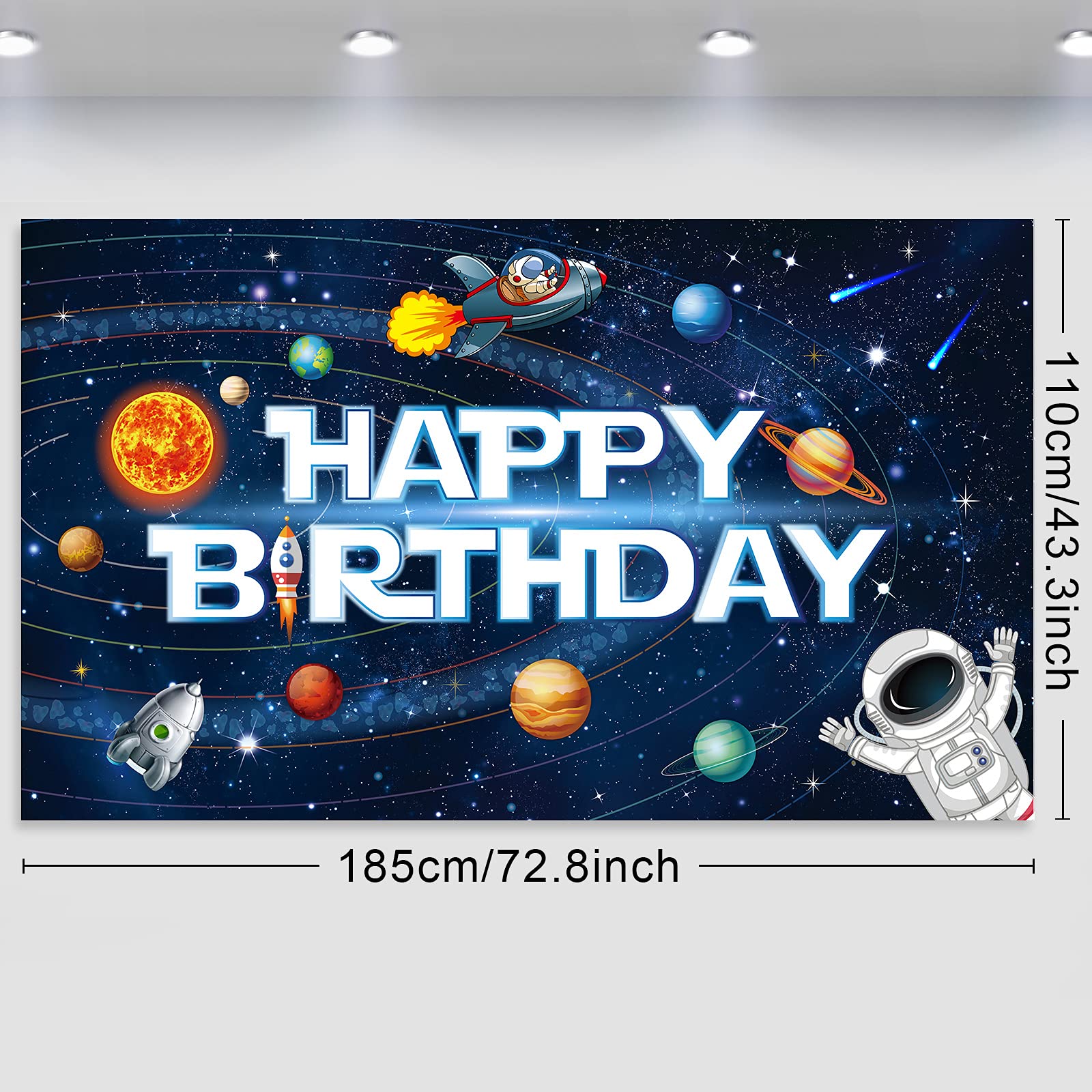 Sumind Astronaut Rocket Solar System Backdrop Banner - 72.8x43.3 Inch Space Themed Birthday Party Decor for Kids, Boys Room Wall Poster & Educational Classroom Display - Perfect for Space-Themed Parties, Nursery Decor & STEM Learning Activities