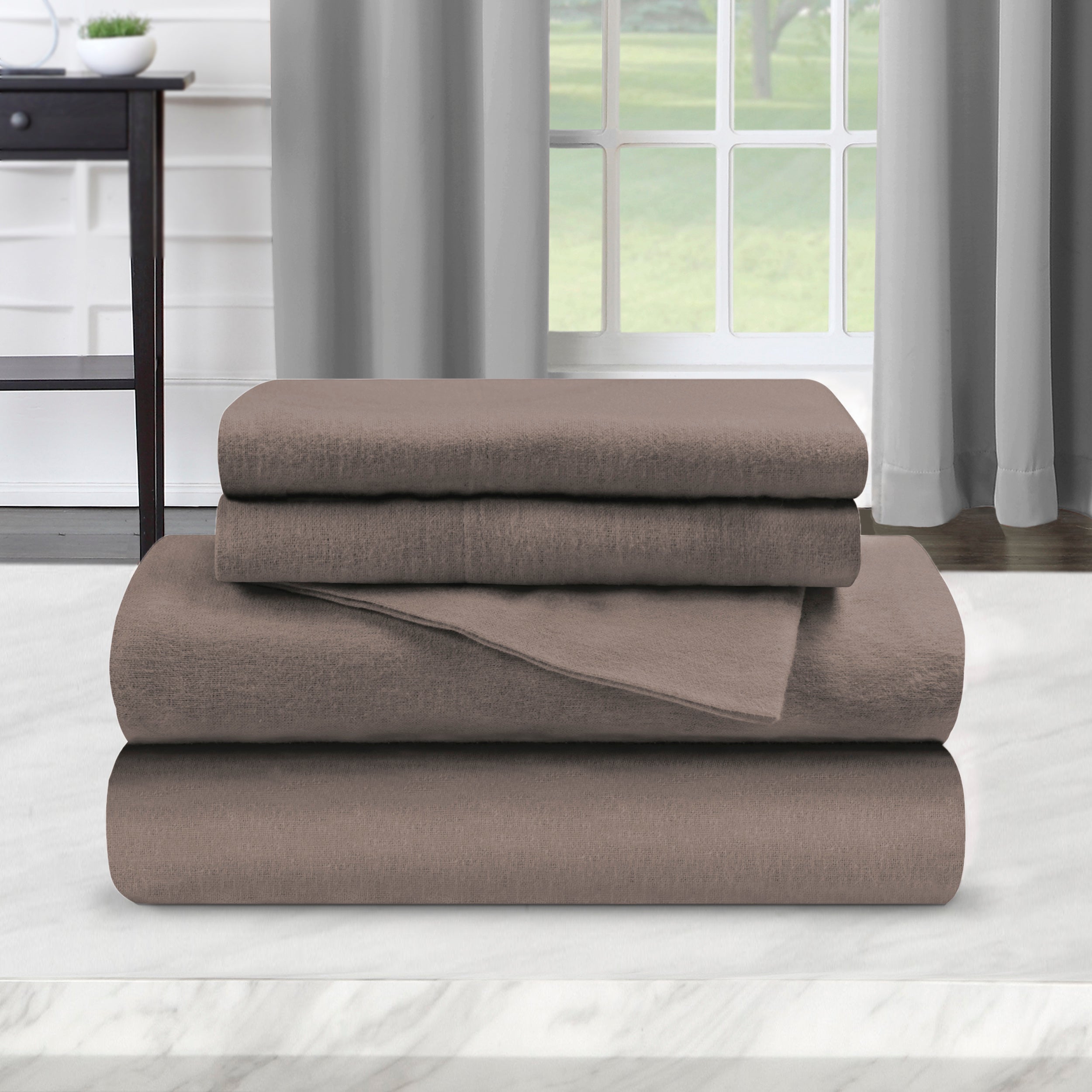 Premium Flannel Cotton Bed Sheet Set - Soft & Cozy Deep Pocket Fitted Sheets - Modern Solid Colors - Perfect for Winter Nights & Cold Weather Comfort