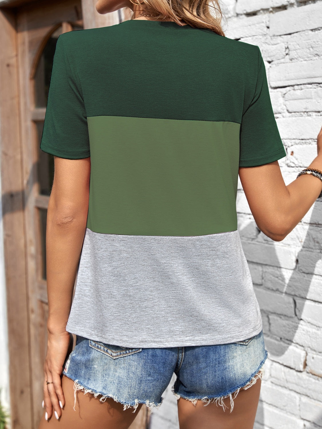 Color Block Round Neck Short Sleeve T-Shirt for Women - Casual Summer Cotton Tee - Perfect for Outfits, Travel & Daily Wear